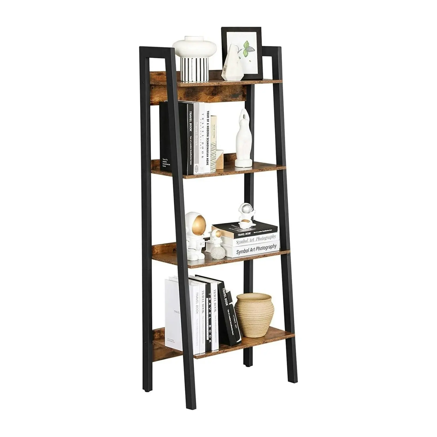 VASAGLE 4 Tier Bookcase Display Shelves Stand Ladder Bookshelf - Rustic Brown