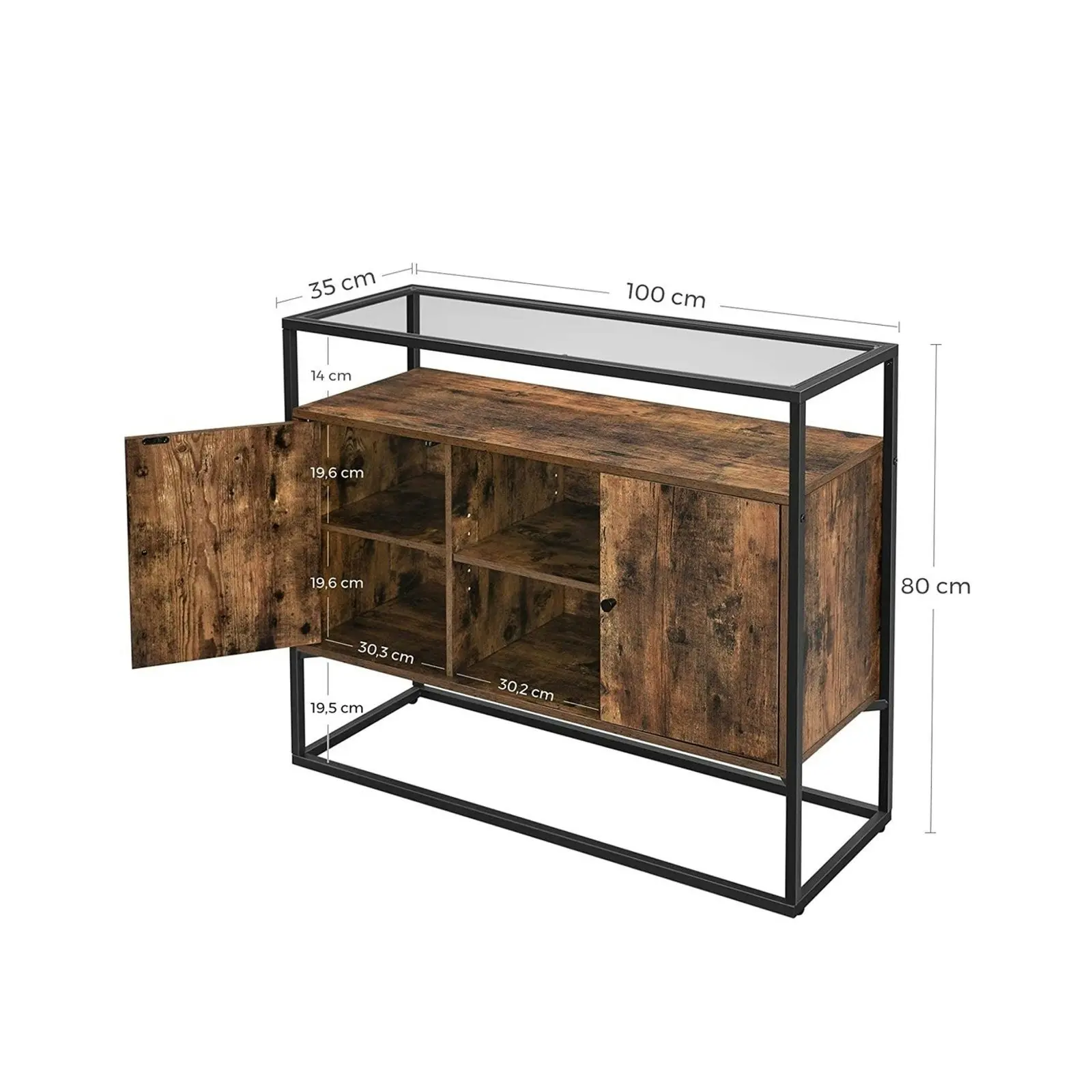 VASAGLE Sideboard Side Cabinet Storage Cabinet with Glass Surface