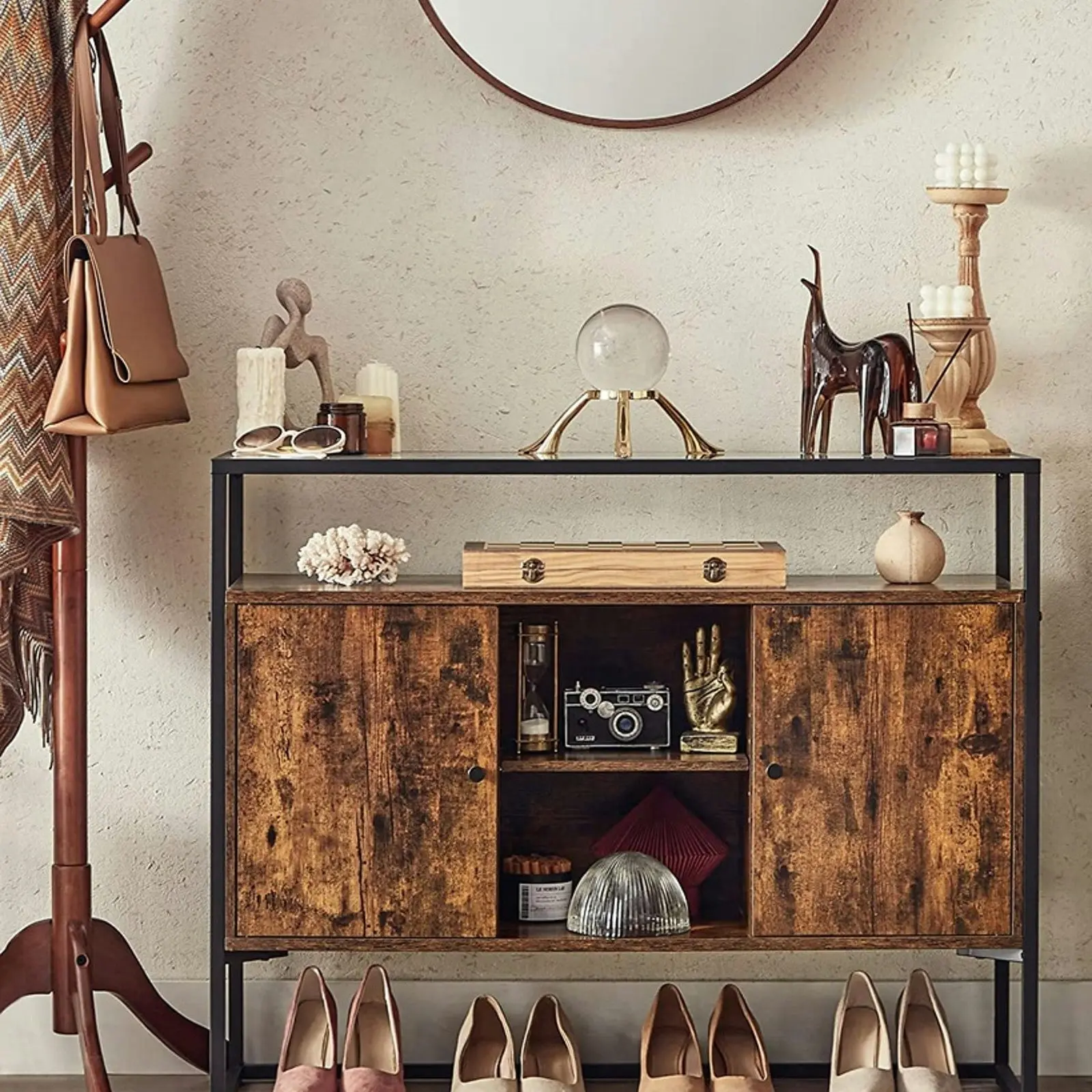 VASAGLE Sideboard Side Cabinet Storage Cabinet with Glass Surface