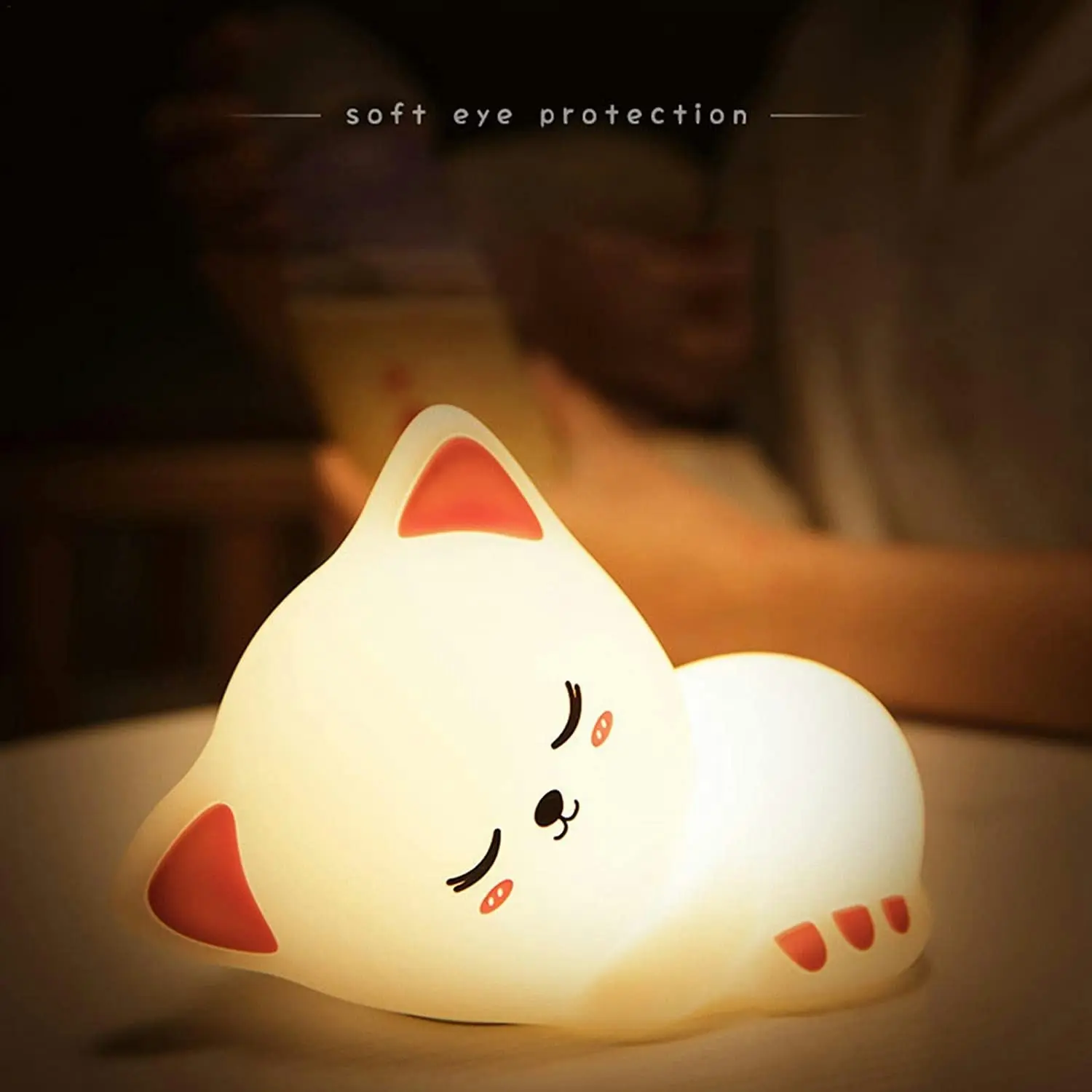 Gominimo Rechargeable Cute Cat Shaped Touch Control Bedroom Kids Night Lamp