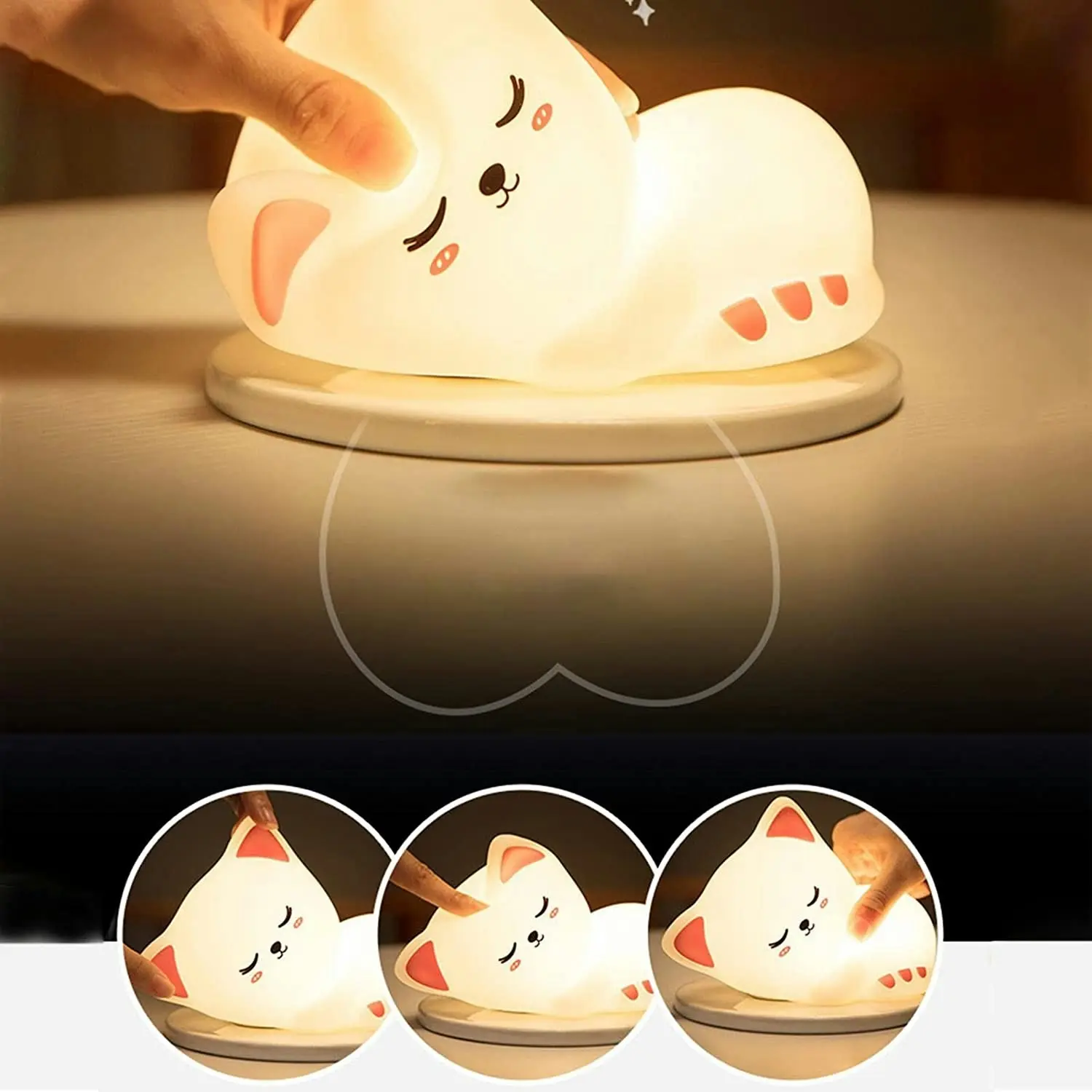 Gominimo Rechargeable Cute Cat Shaped Touch Control Bedroom Kids Night Lamp