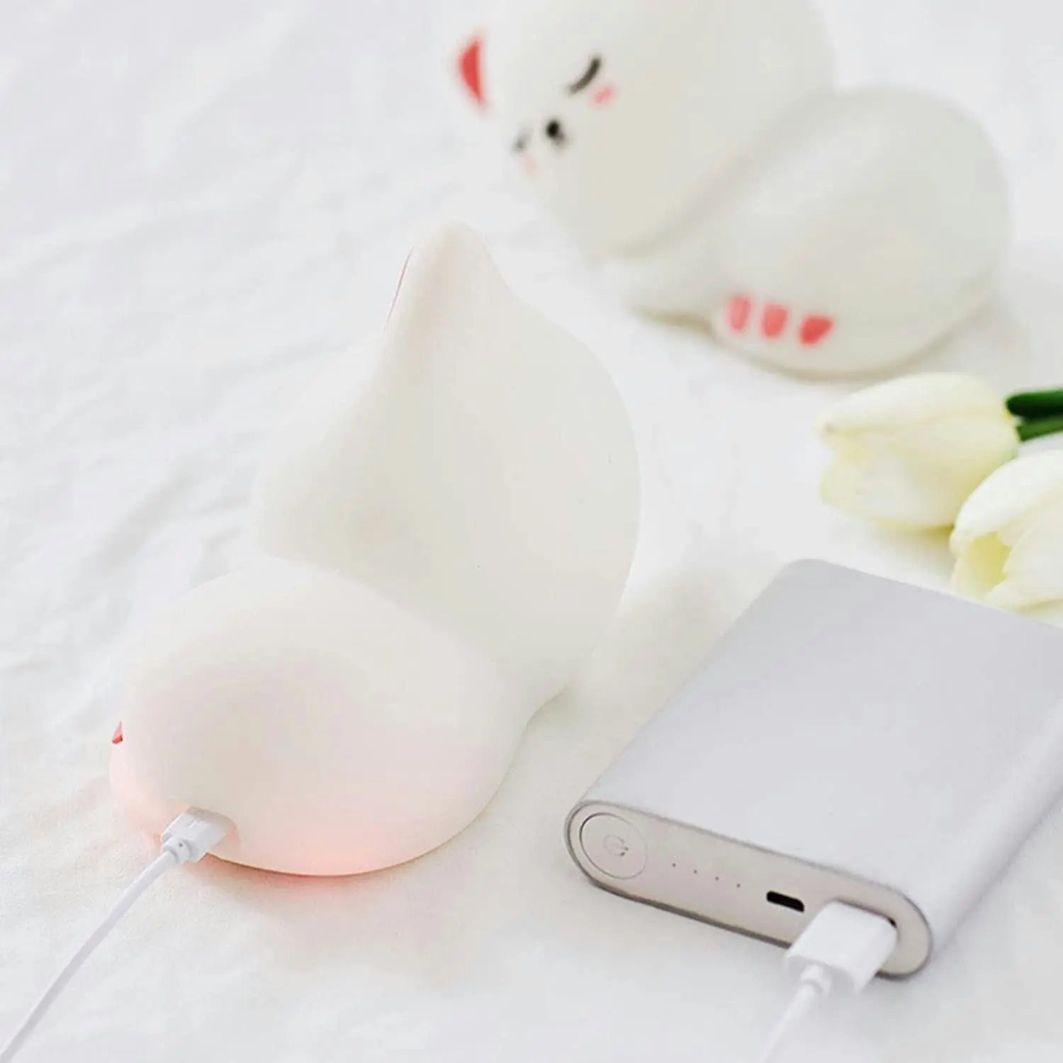 Gominimo Rechargeable Cute Cat Shaped Touch Control Bedroom Kids Night Lamp