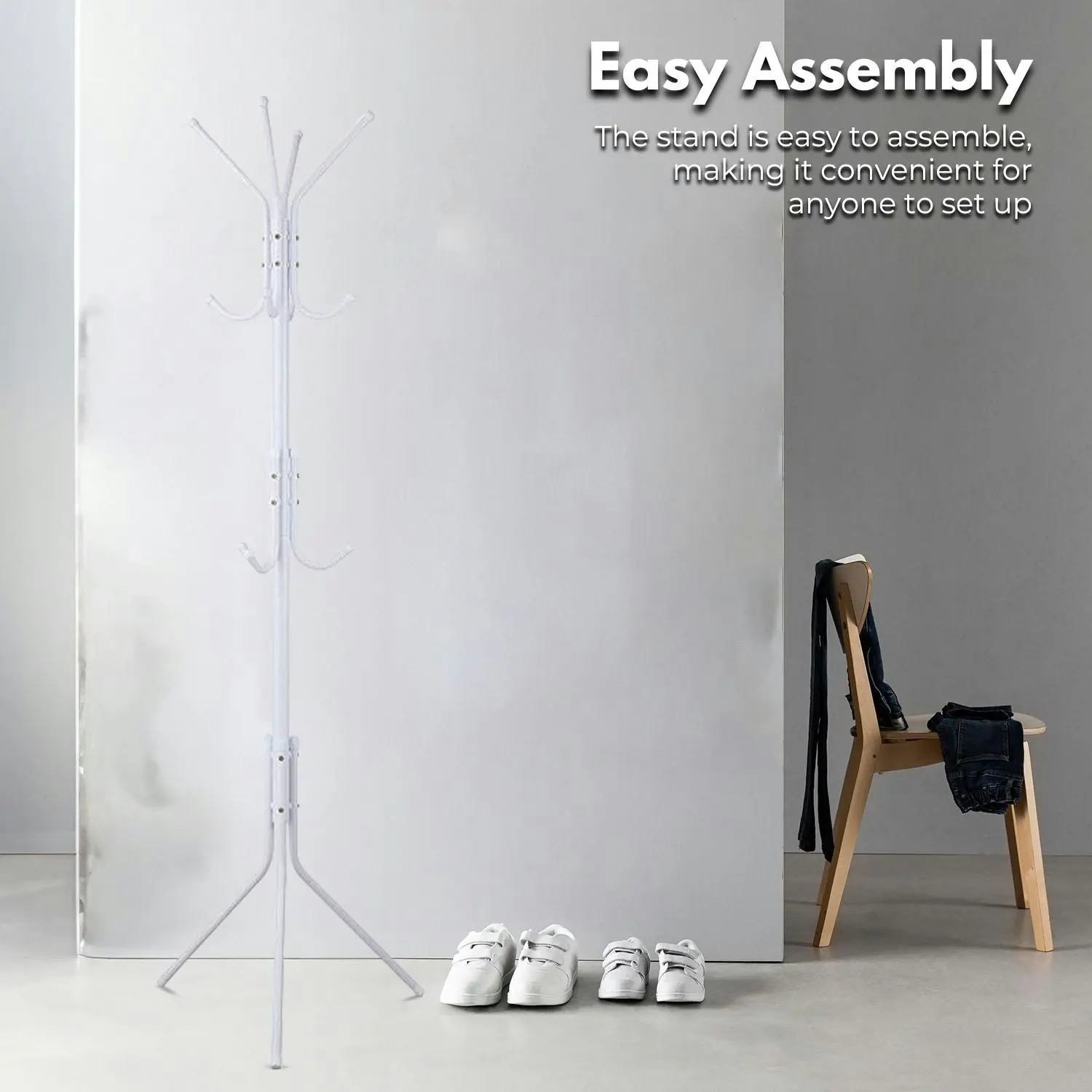 12 Hook Ekkio Coat Stand - Tree Hat - Clothes Hanger - Organiser - New - White - Tall - 173CM