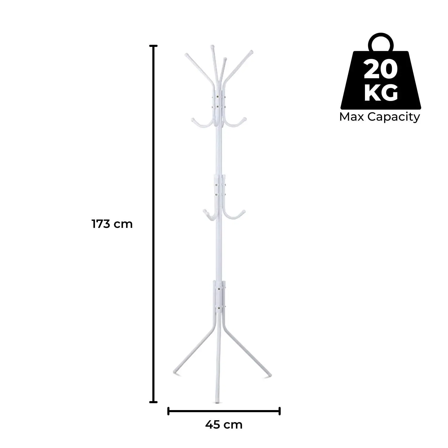 12 Hook Ekkio Coat Stand - Tree Hat - Clothes Hanger - Organiser - New - White - Tall - 173CM