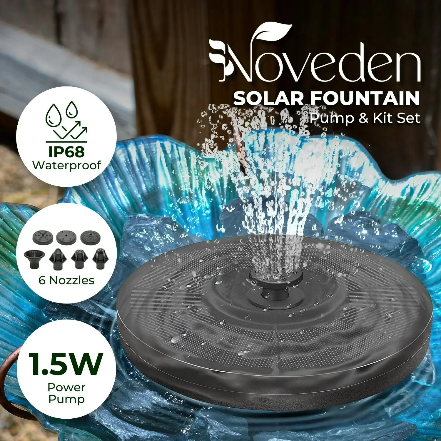 Noveden Solar Powered Garden Water Pool Pond Decor Floating Fountain Pump - Black