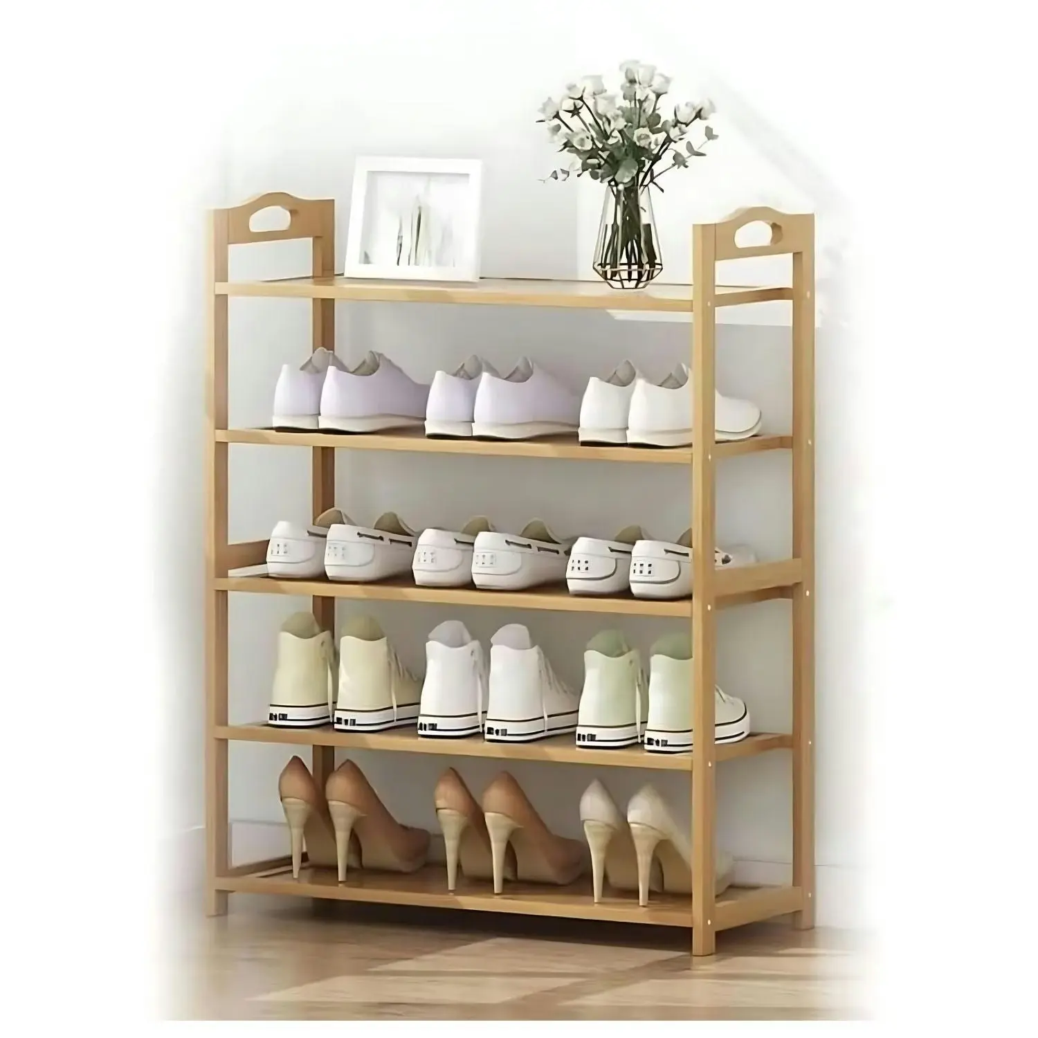 Ekkio 5 Tier Bamboo Storage Organiser Stand Shoe Rack - Natural