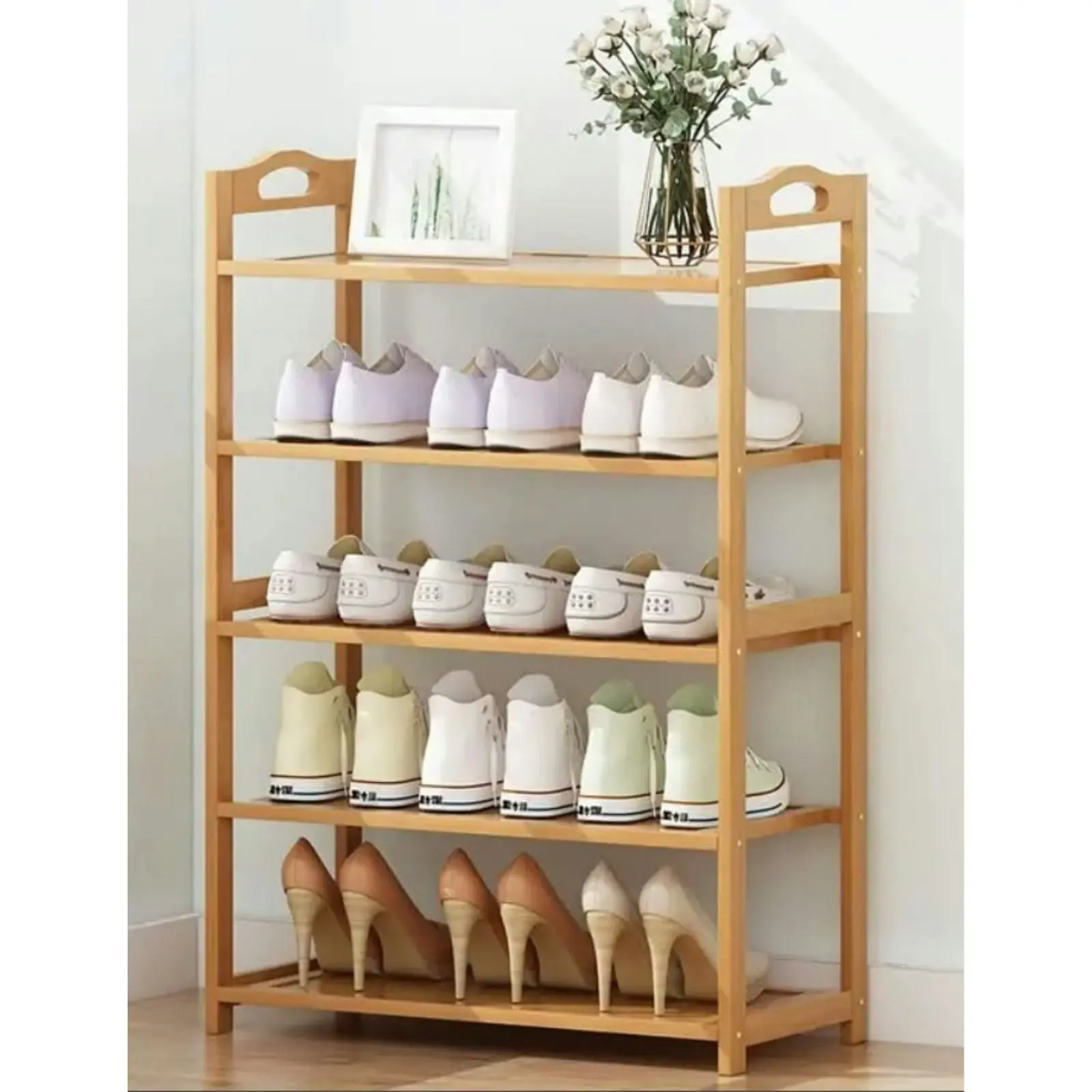 Ekkio 5 Tier Bamboo Storage Organiser Stand Shoe Rack - Natural