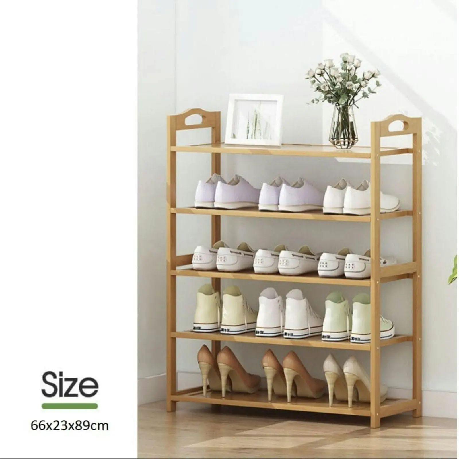 Ekkio 5 Tier Bamboo Storage Organiser Stand Shoe Rack - Natural