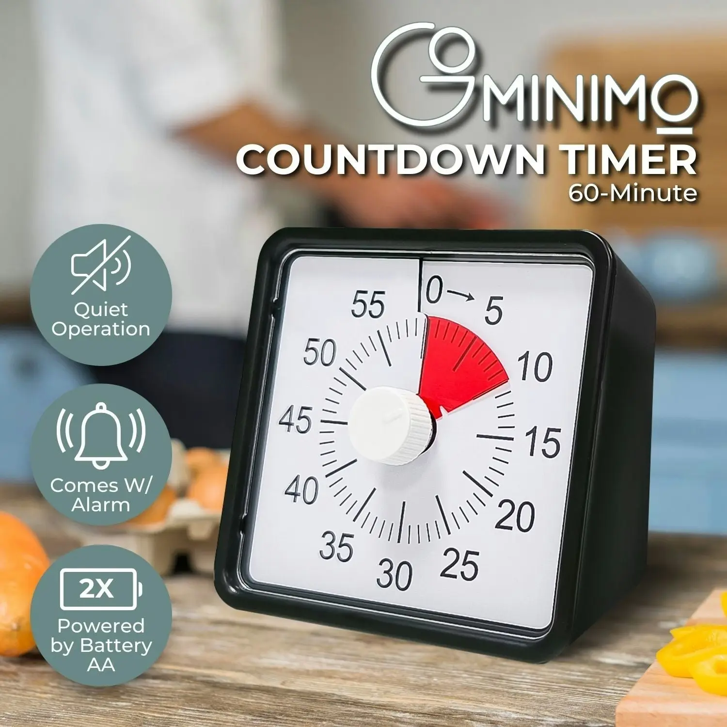 Gominimo 60-Minute Visual Countdown Timer Black