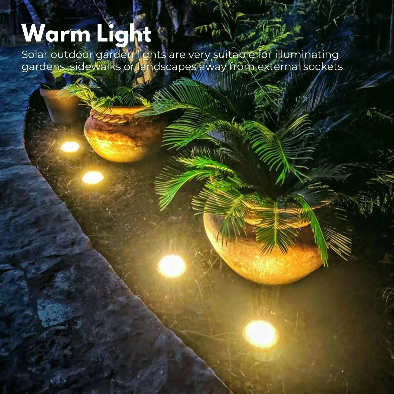 12pcs Noveden Waterproof Durable 10-12 Hour Illumination Gardens Terraces Decks Yards Lawns Paths Solar Ground LED Light - Warm