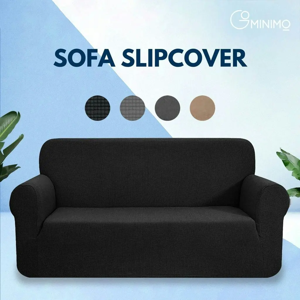 Gominimo Polyester Jacquard Sofa Cover Form Fitted Super Stretch Couch Cover Slipcover 3 Seater Black