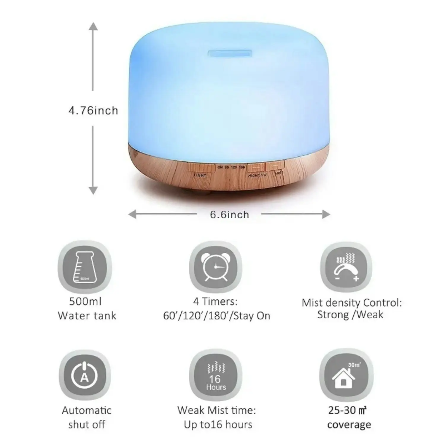 Gominimo 500ml 5 in 1 LED Aromatherapy Aroma Diffuser - Wood Base