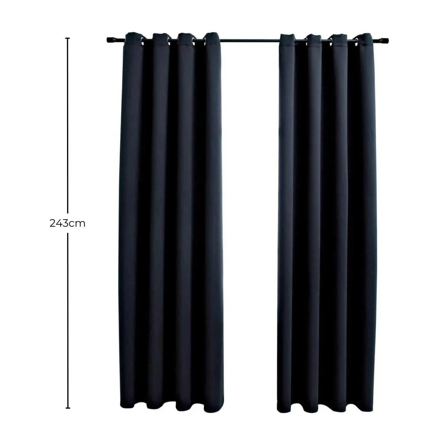 Gominimo Blackout Window Curtains Thermal Insulated Room W132cm x D243cm Black