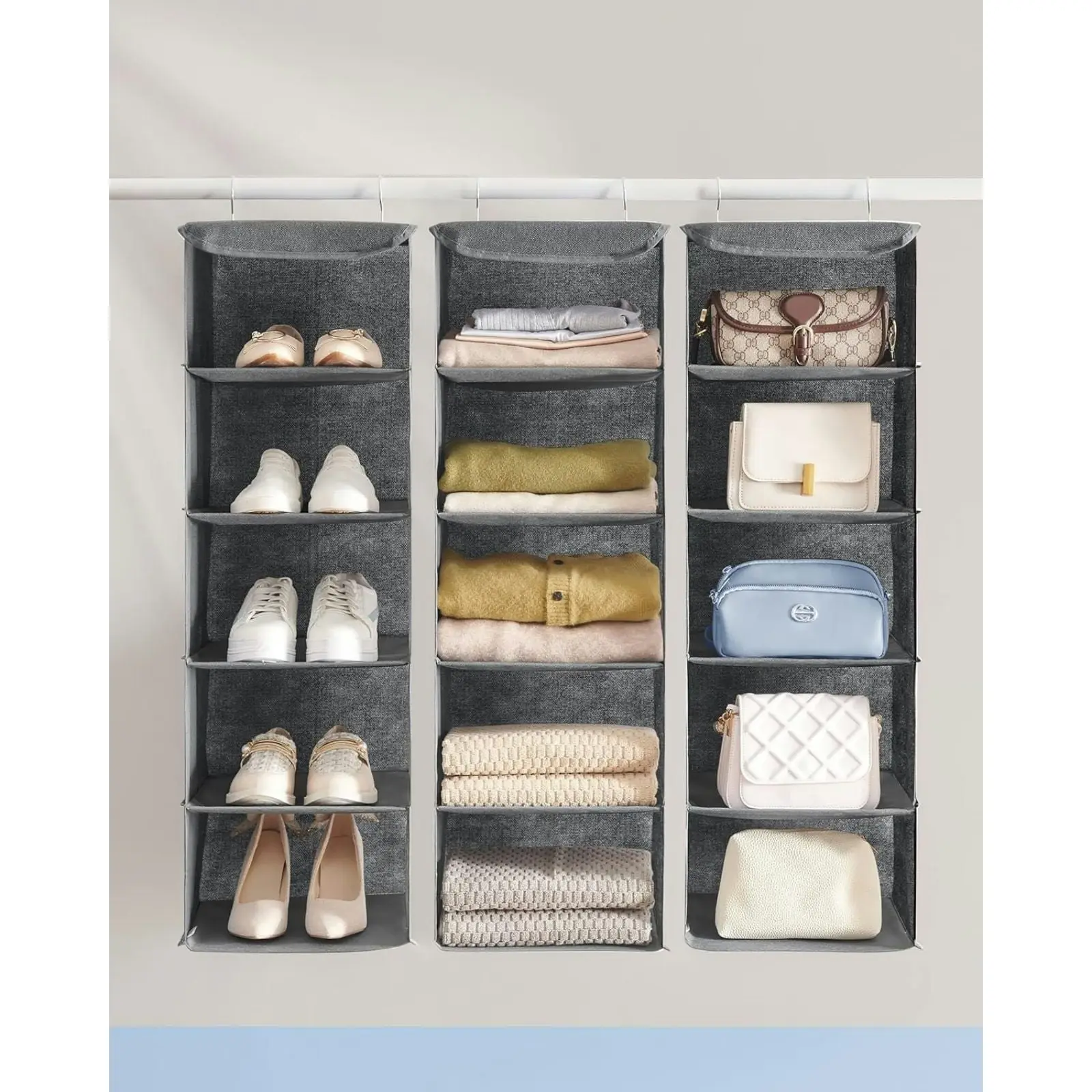 SONGMICS 5 Layers Wardrobe Cube Storage Bag Shelf Hanging Closet Organiser - Gray