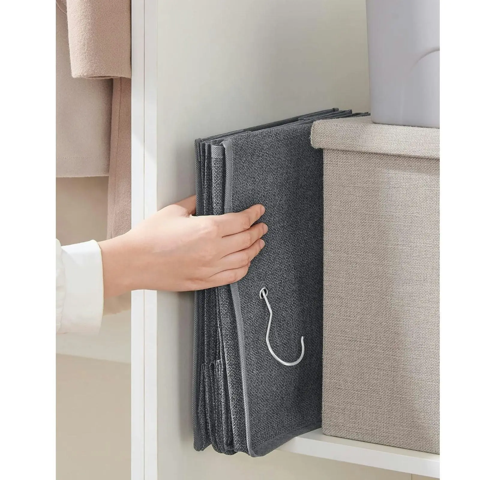 SONGMICS 5 Layers Wardrobe Cube Storage Bag Shelf Hanging Closet Organiser - Gray