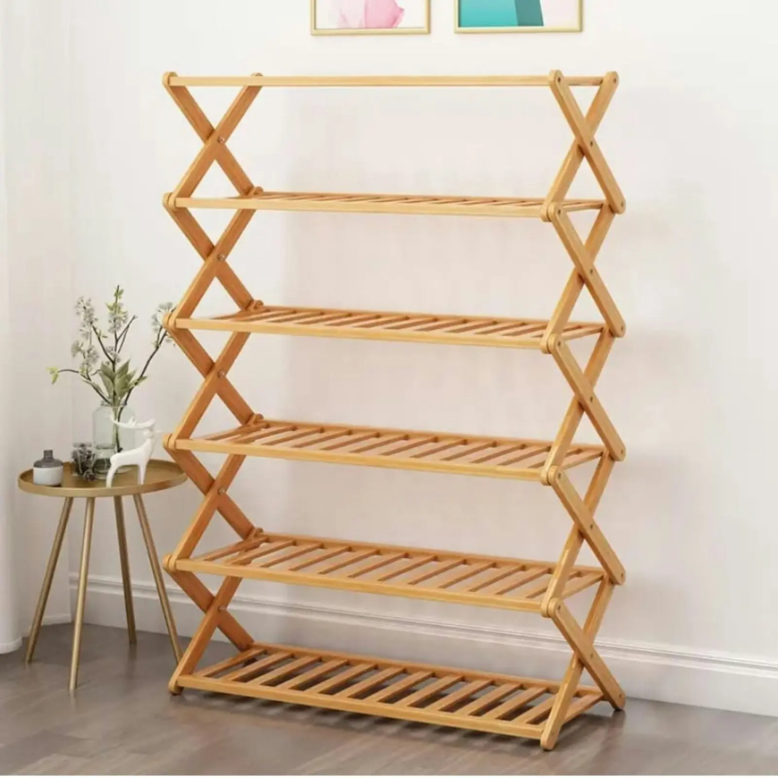 Ekkio Eco Friendly Sturdy 6 Tier Foldable Bamboo Shoe Rack