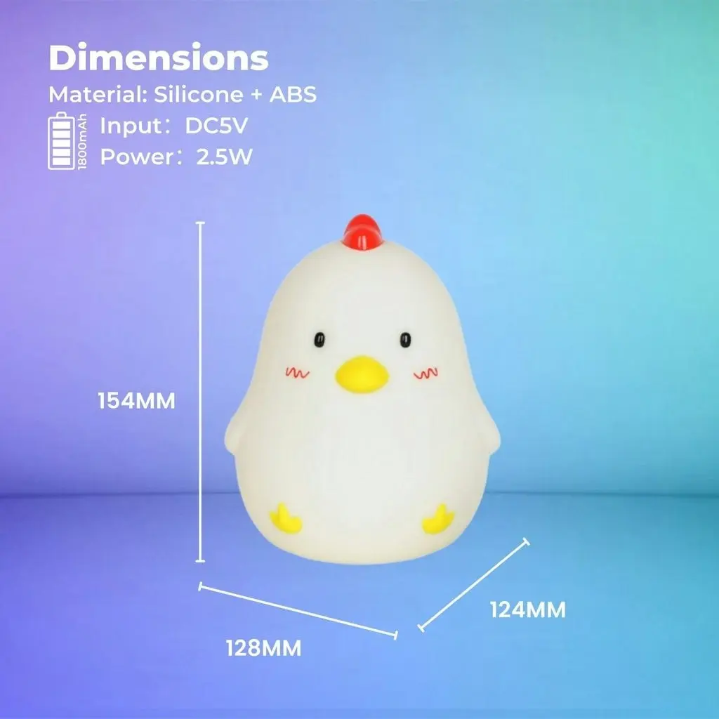 Muid Wake Up Silicone Chicken LED Rechargeable Night Lamp Alarm Clock White