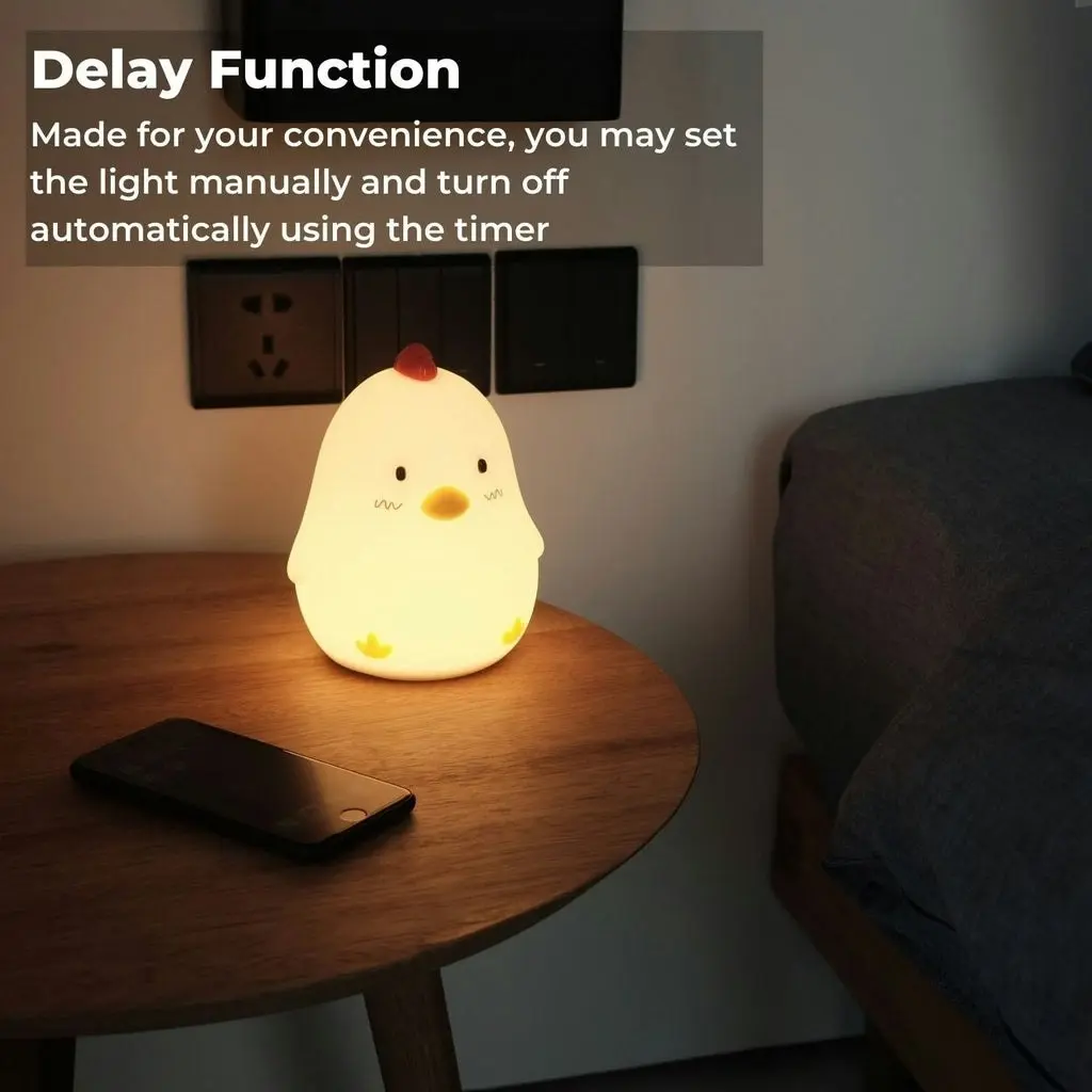 Muid Wake Up Silicone Chicken LED Rechargeable Night Lamp Alarm Clock White