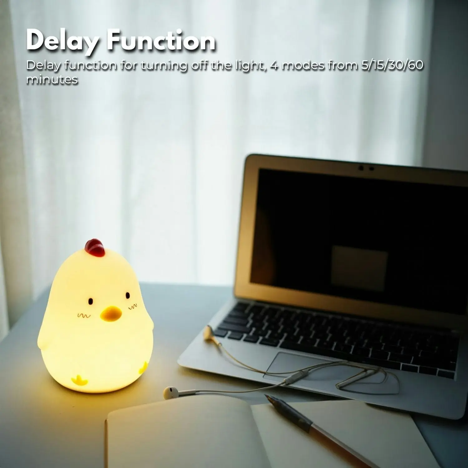 Muid Sleepy Chicken Silicone Rechargeable LED Night Lamp Function Only White