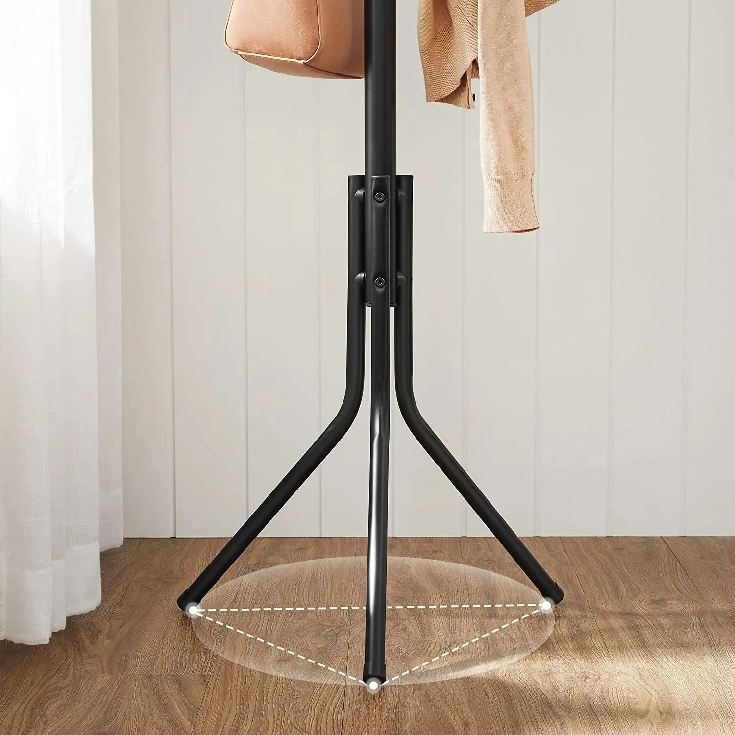 SONGMICS Clothes Hat Garment Stand Hall Tree Hanger Organiser Hook Metal Coat Rack - Black