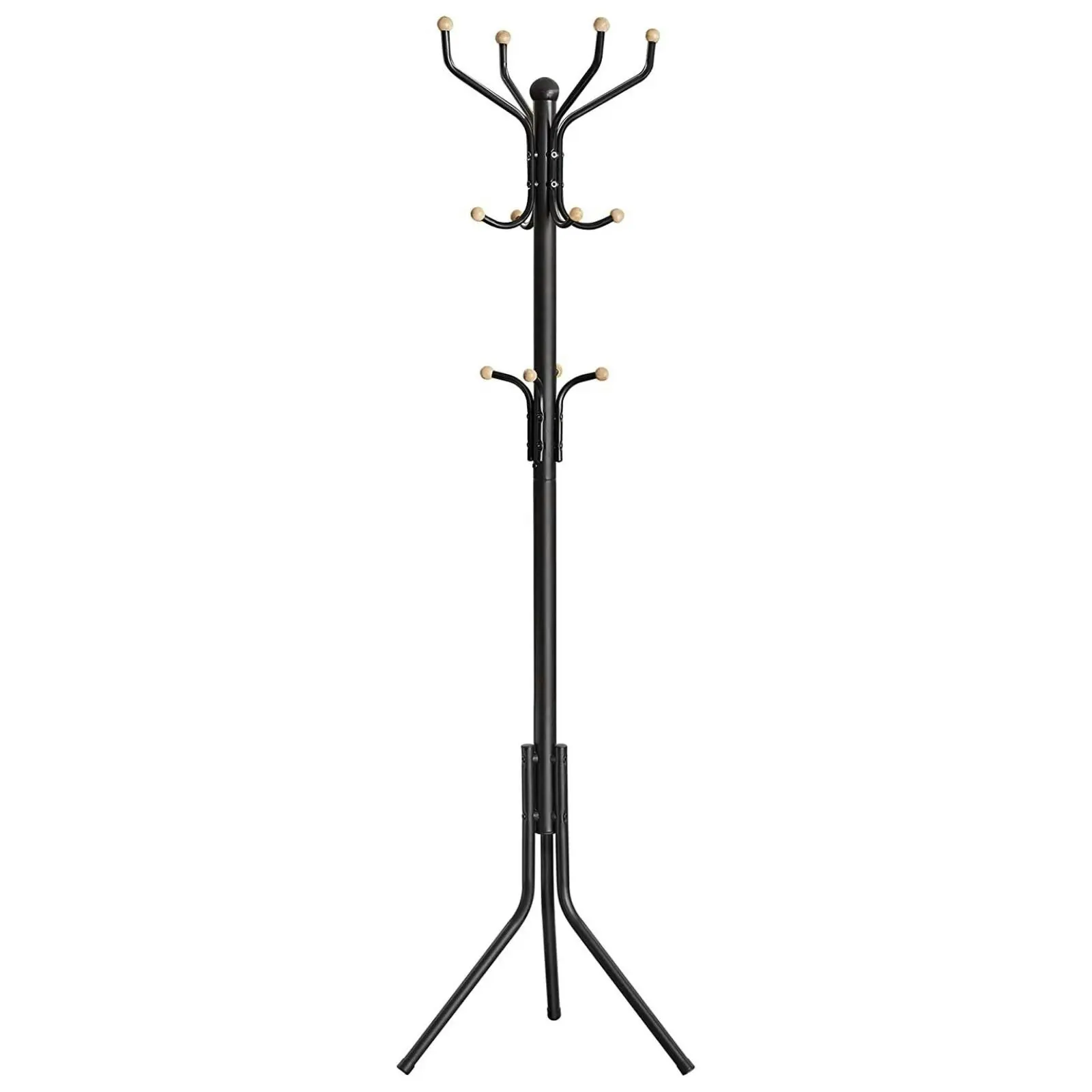 SONGMICS Clothes Hat Garment Stand Hall Tree Hanger Organiser Hook Metal Coat Rack - Black