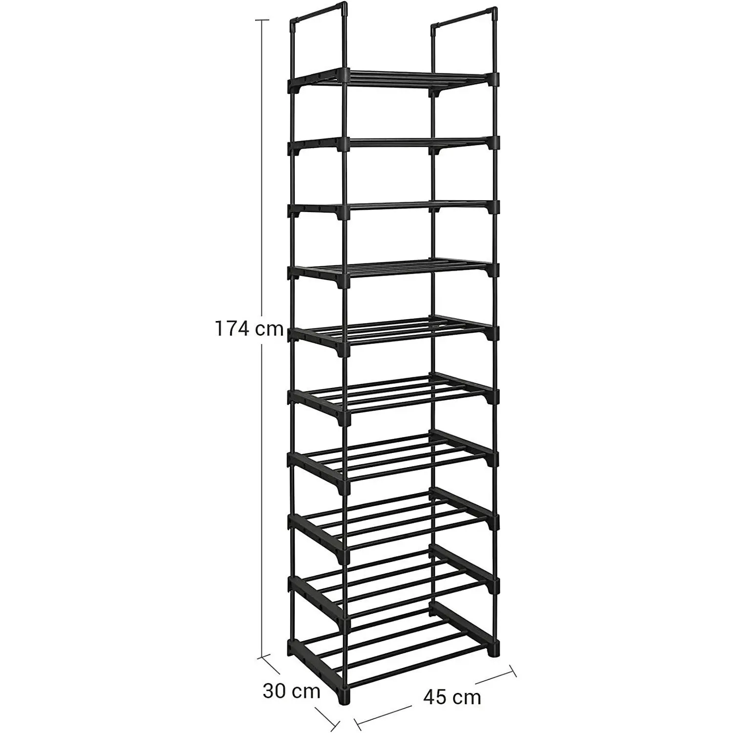 SONGMICS 10 Tier Customizable Shoes Organiser Metal Shoe Rack - Black