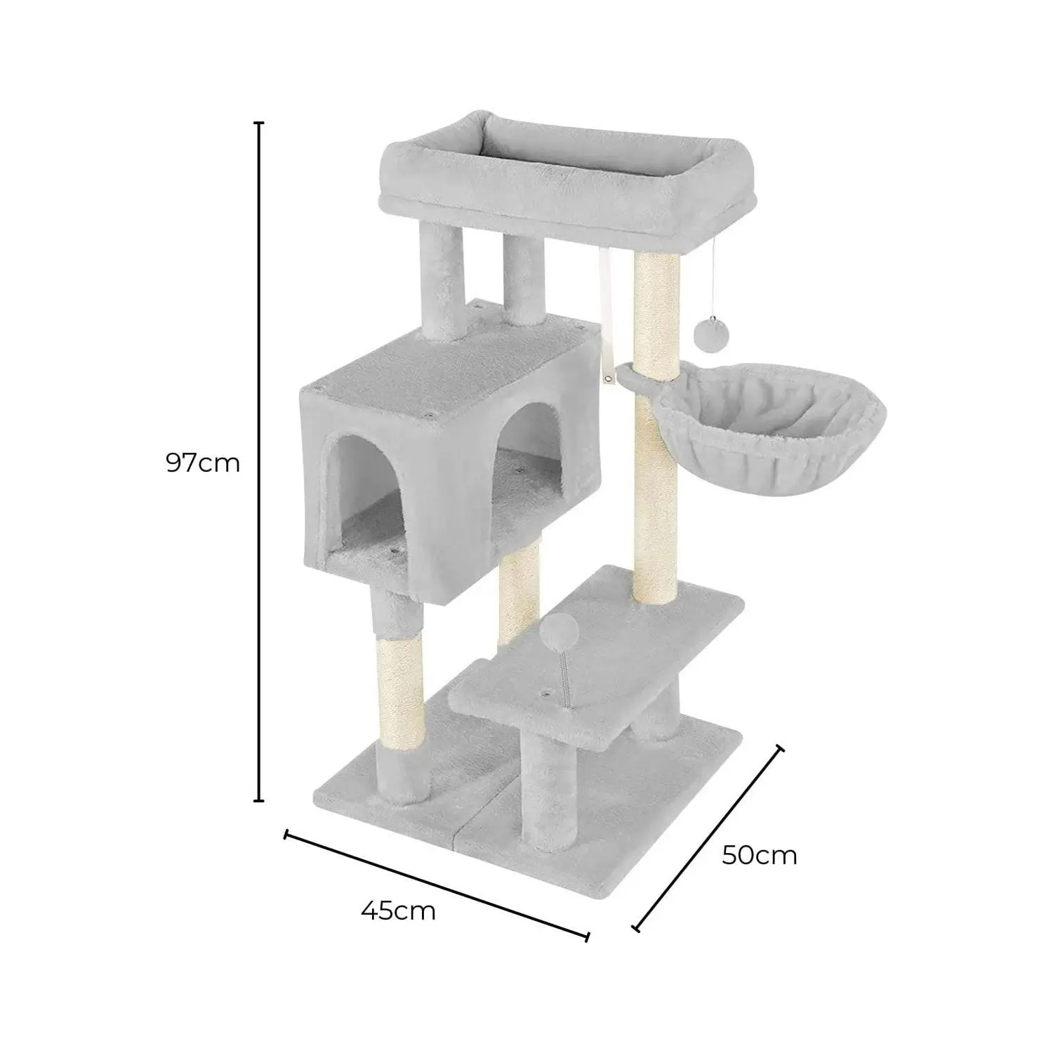 Floofi 97cm Adjustable Base Cat Tree Scratching Post Cat House Condo Light Grey