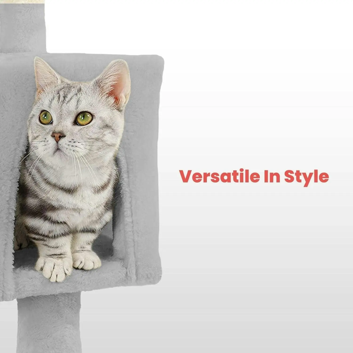 Floofi 97cm Adjustable Base Cat Tree Scratching Post Cat House Condo Light Grey