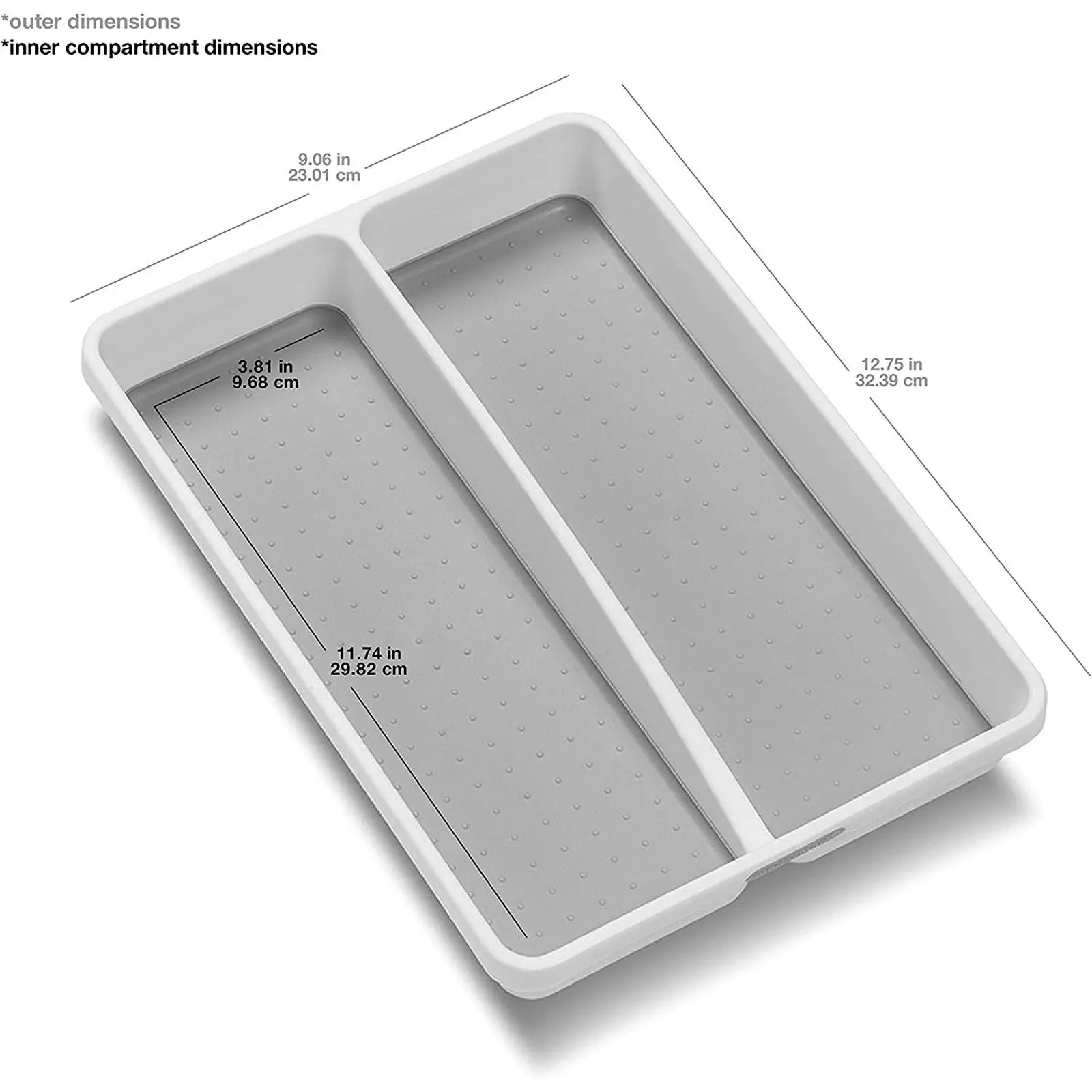 Madesmart Mini Utensil Two Wide Compartments Tray Soft-grip Lining- Soft Grey