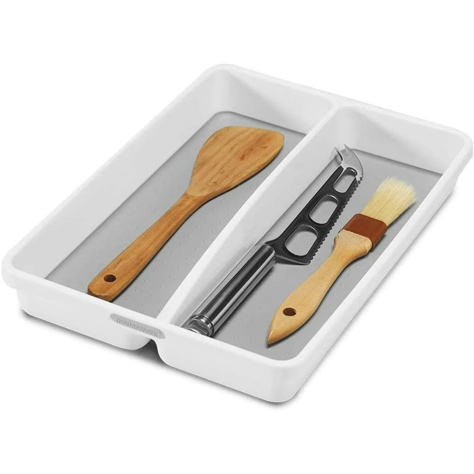 Madesmart Mini Utensil Two Wide Compartments Tray Soft-grip Lining- Soft Grey