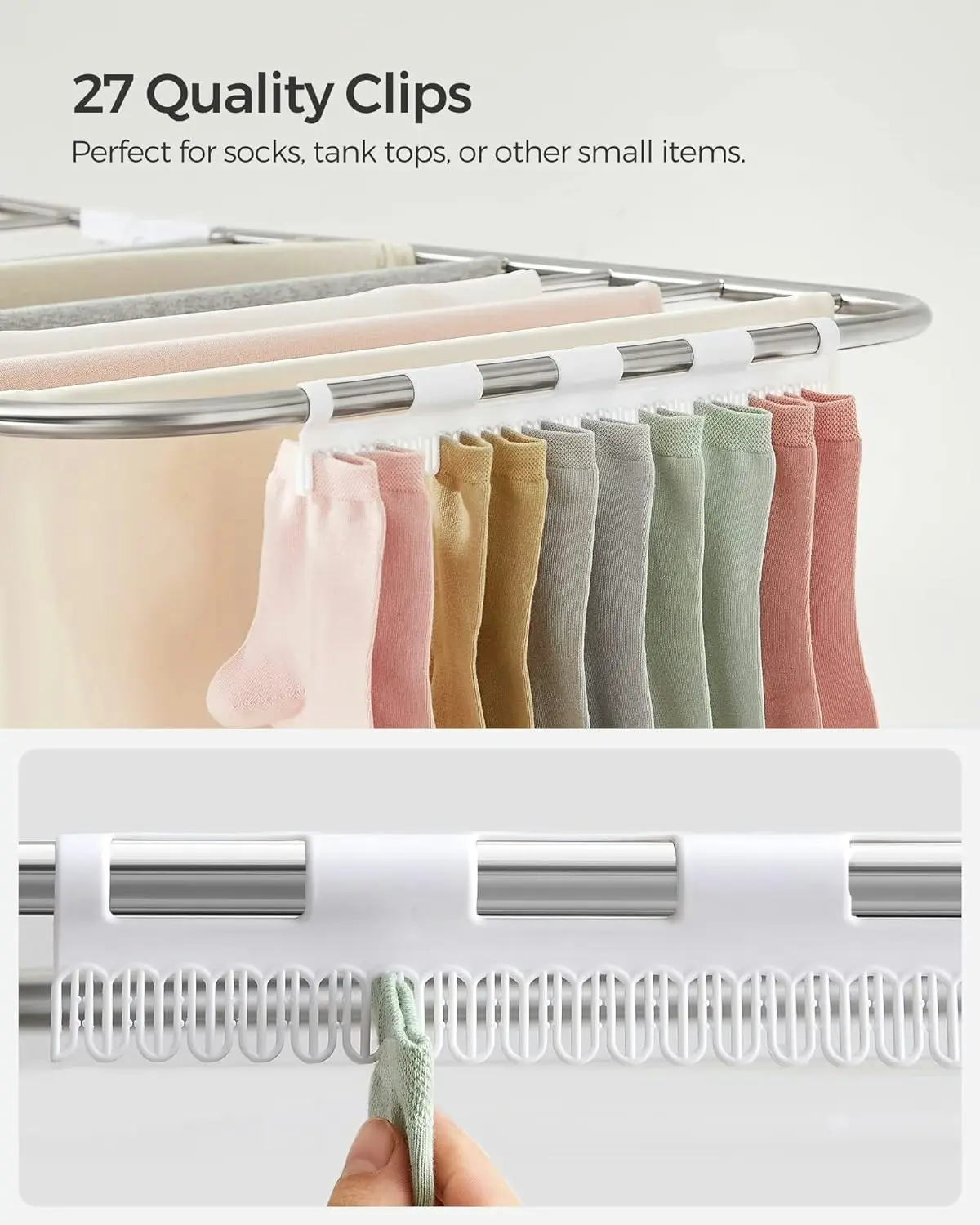 SONGMICS Clothes Drying Rack Foldable 2-Level Laundry Drying Rack Silver White