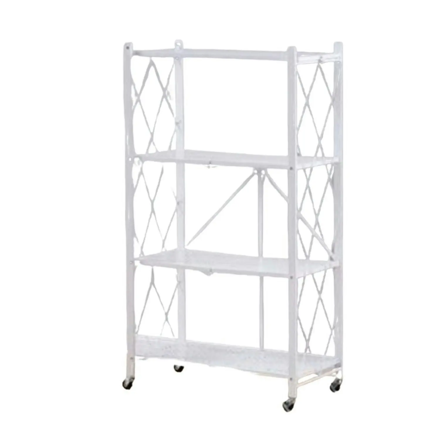 Ekkio 4 Tier Foldable Storage Shelf Display Rack Bookshelf Shelves Wheel Collapsible White