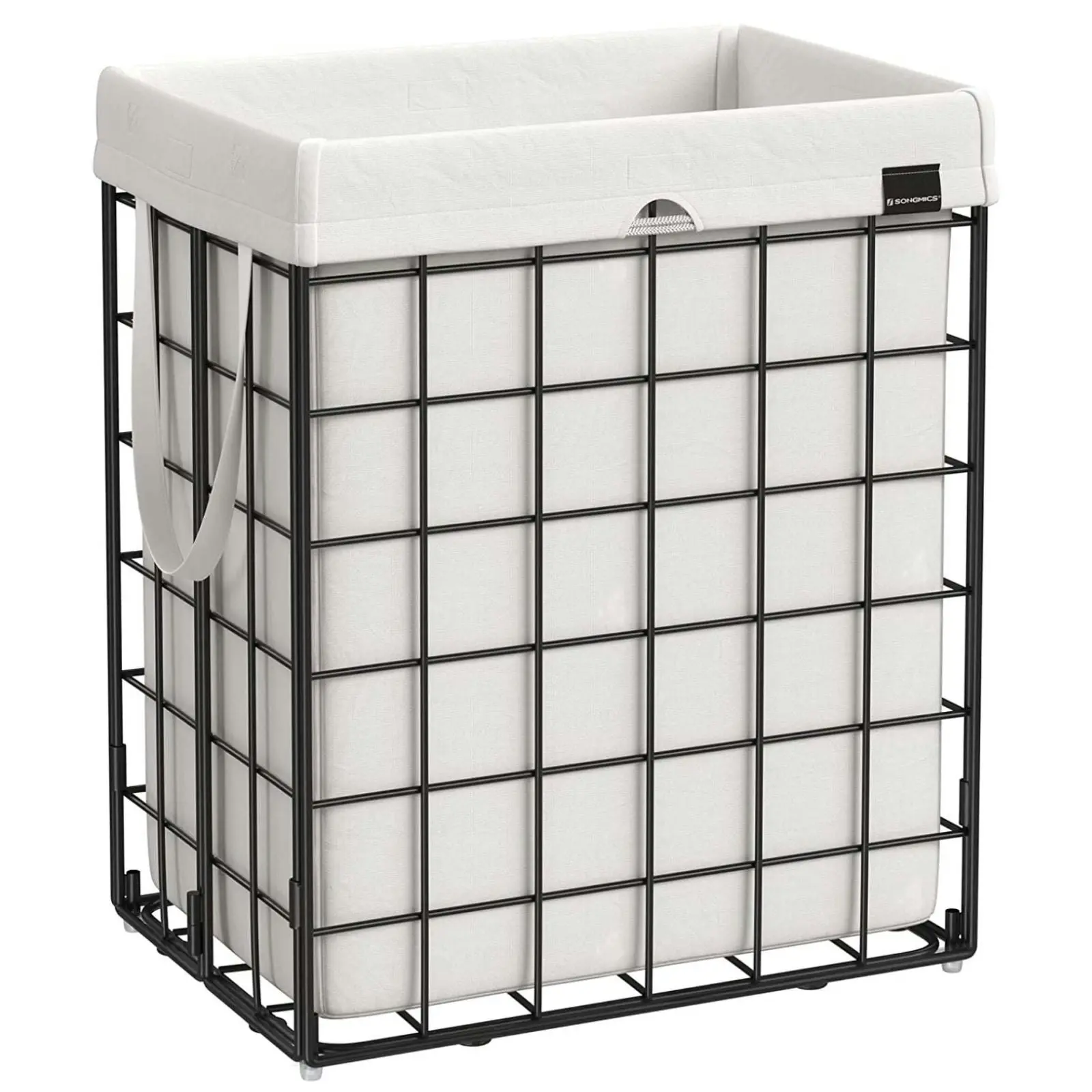 SONGMICS 90L Clothes Washing Storage Bag Basket Bin Laundry Hamper - Black/White