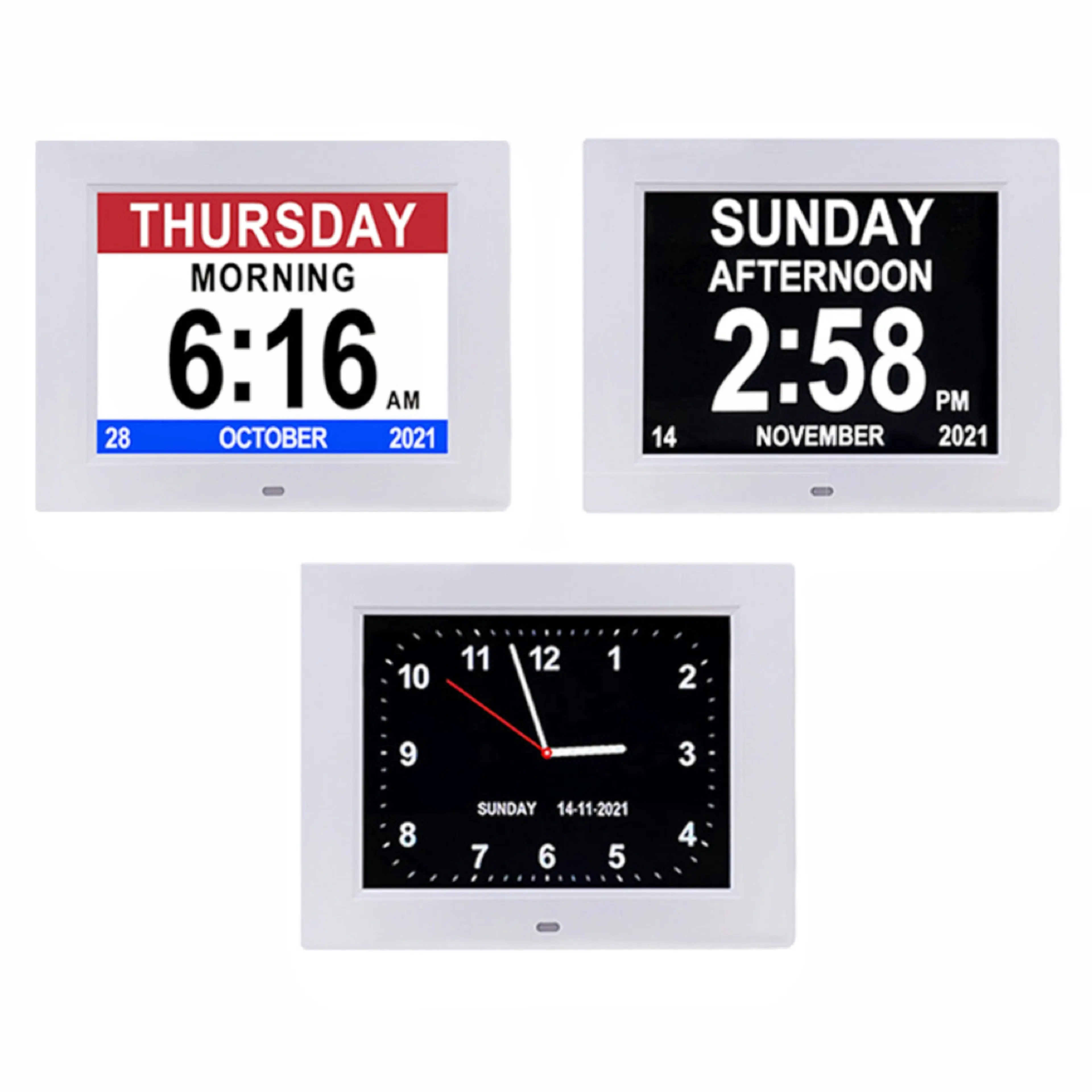 Gominimo Day Date Digital Calendar Lcd Screen Customizable Alarms Adjustable Display Dementia Clock - White