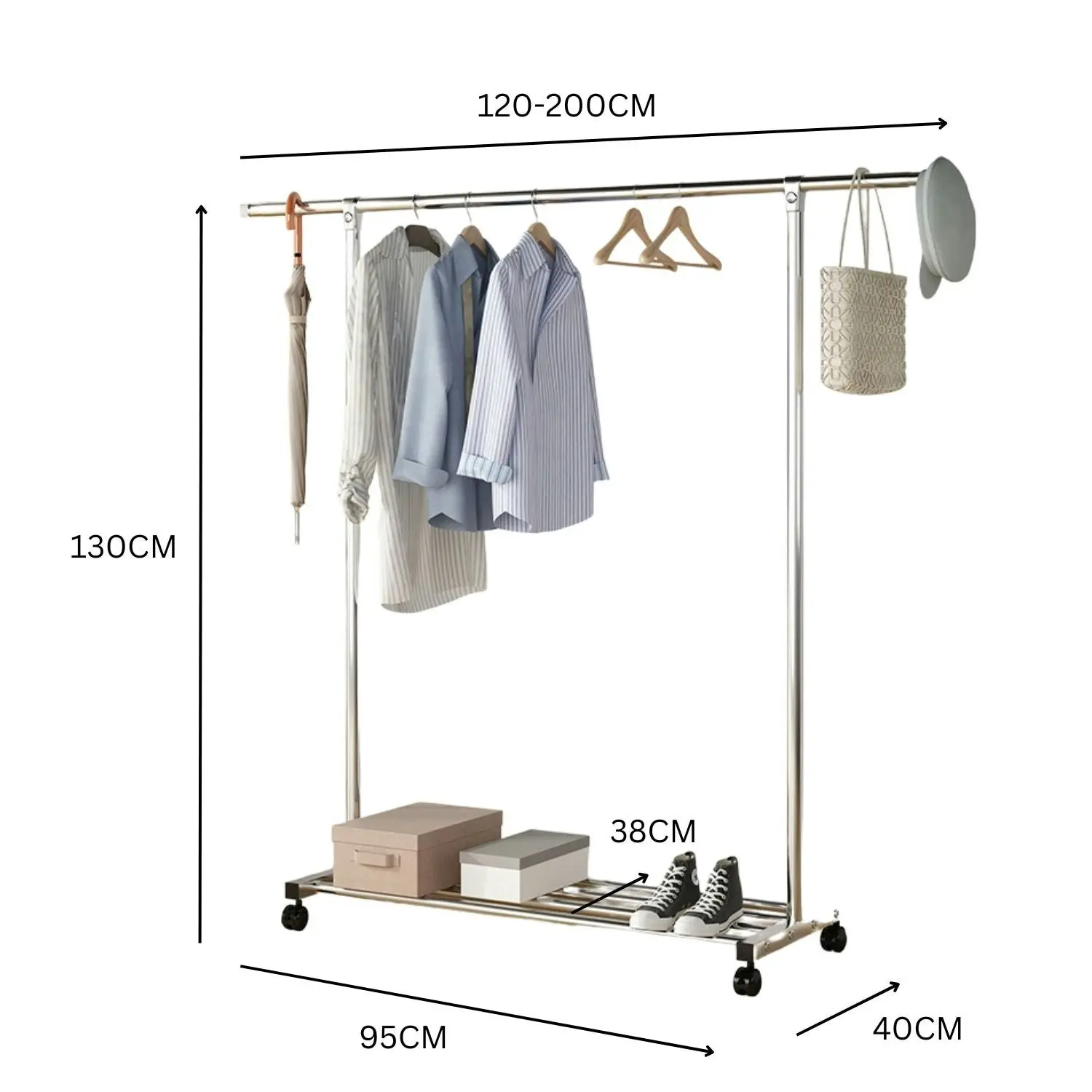 Ekkio Clothes Rack Coat Stand Adjustable Hanger Rail Wheels