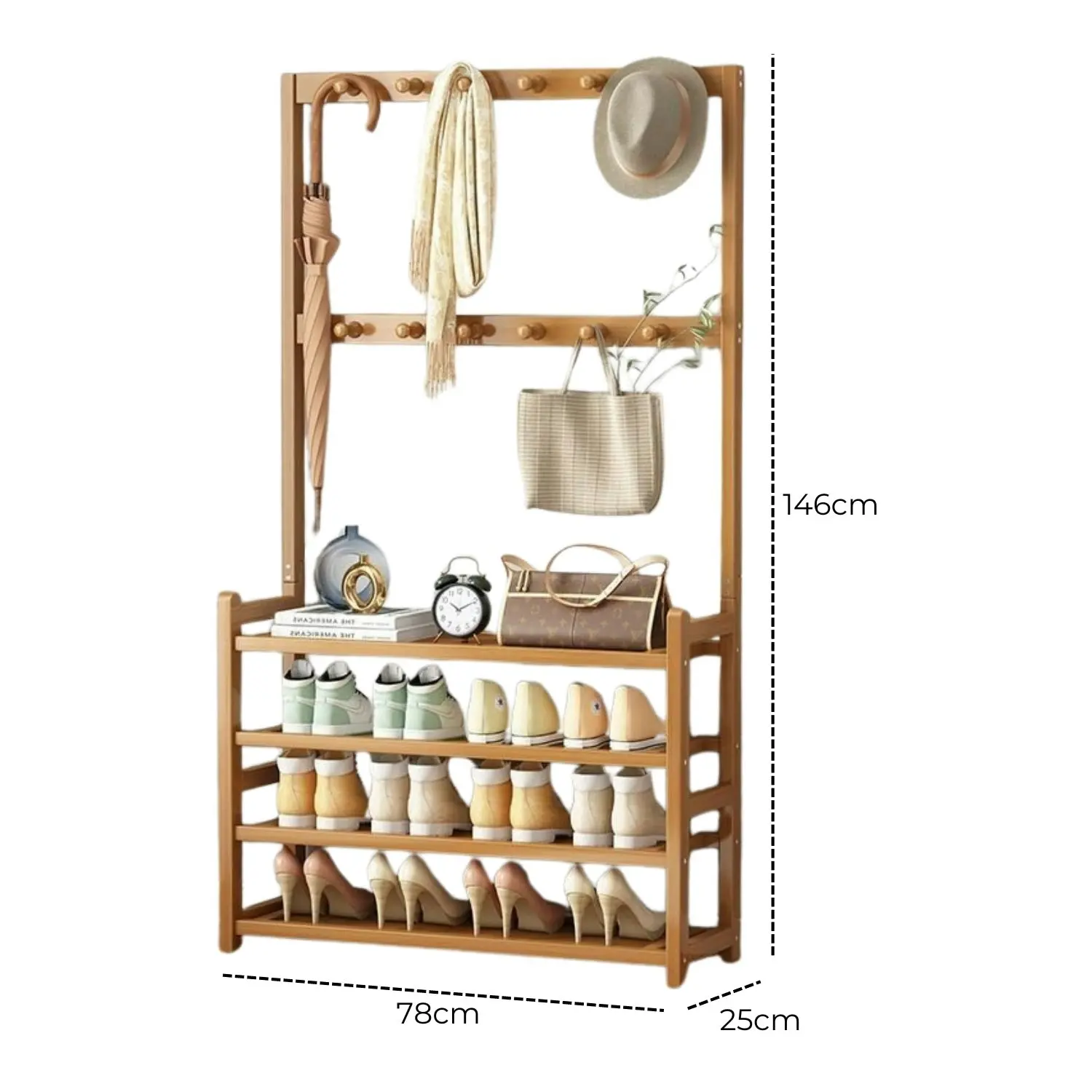 Gominimo Entryway Hall Bamboo Organiser Garment Clothes Rack with Shoe Storage - Natural