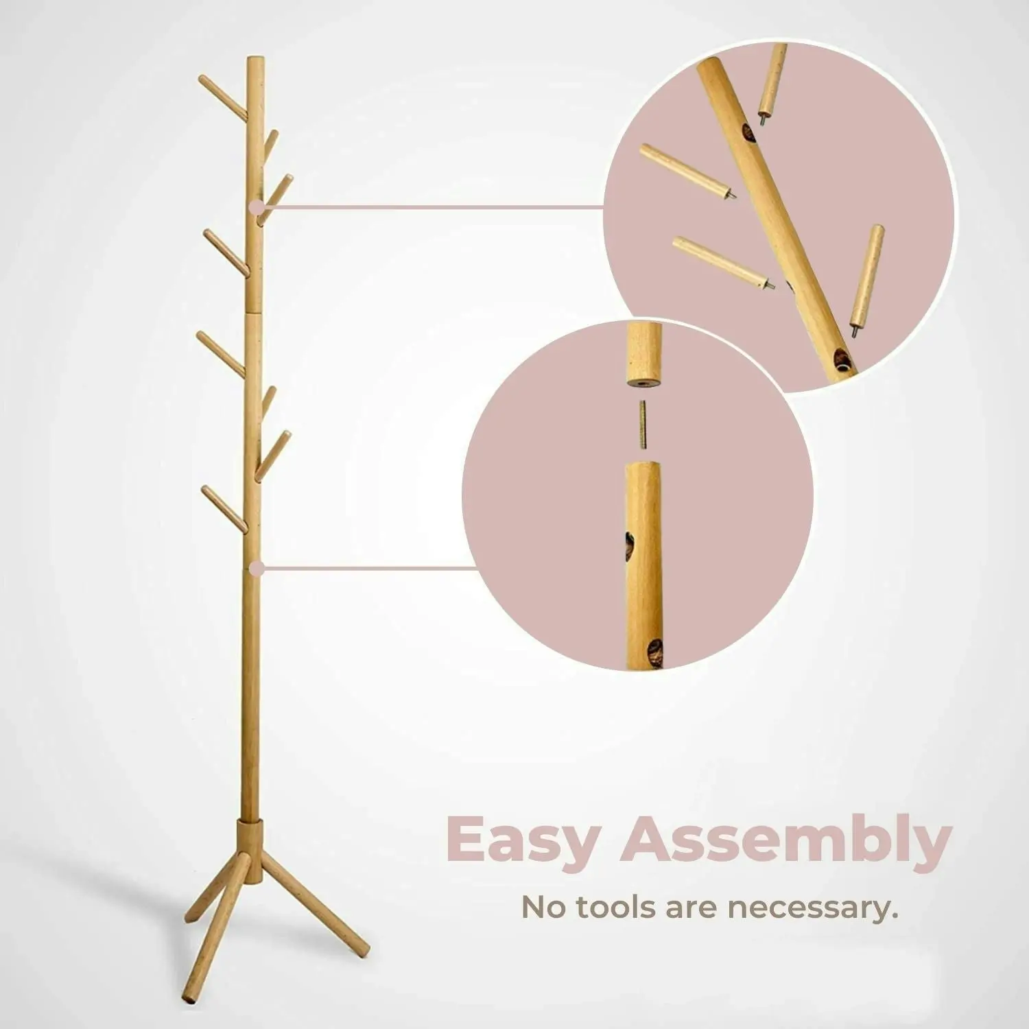 Ekkio 8 Hook Wood Coat Rack Stand (Wooden) EK-CRS-101-JS