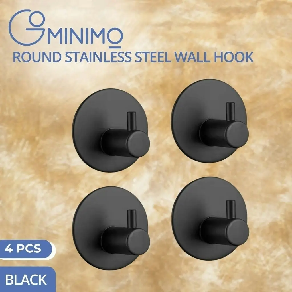 Gominimo Round Stainless Steel Wall Hook 4pcs (Black) GO-WH-100-NJ