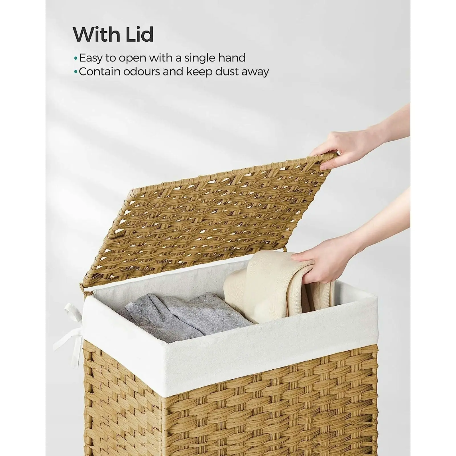 SONGMICS 90L Clothes Hamper Storage Synthetic Rattan Laundry Basket - Natural