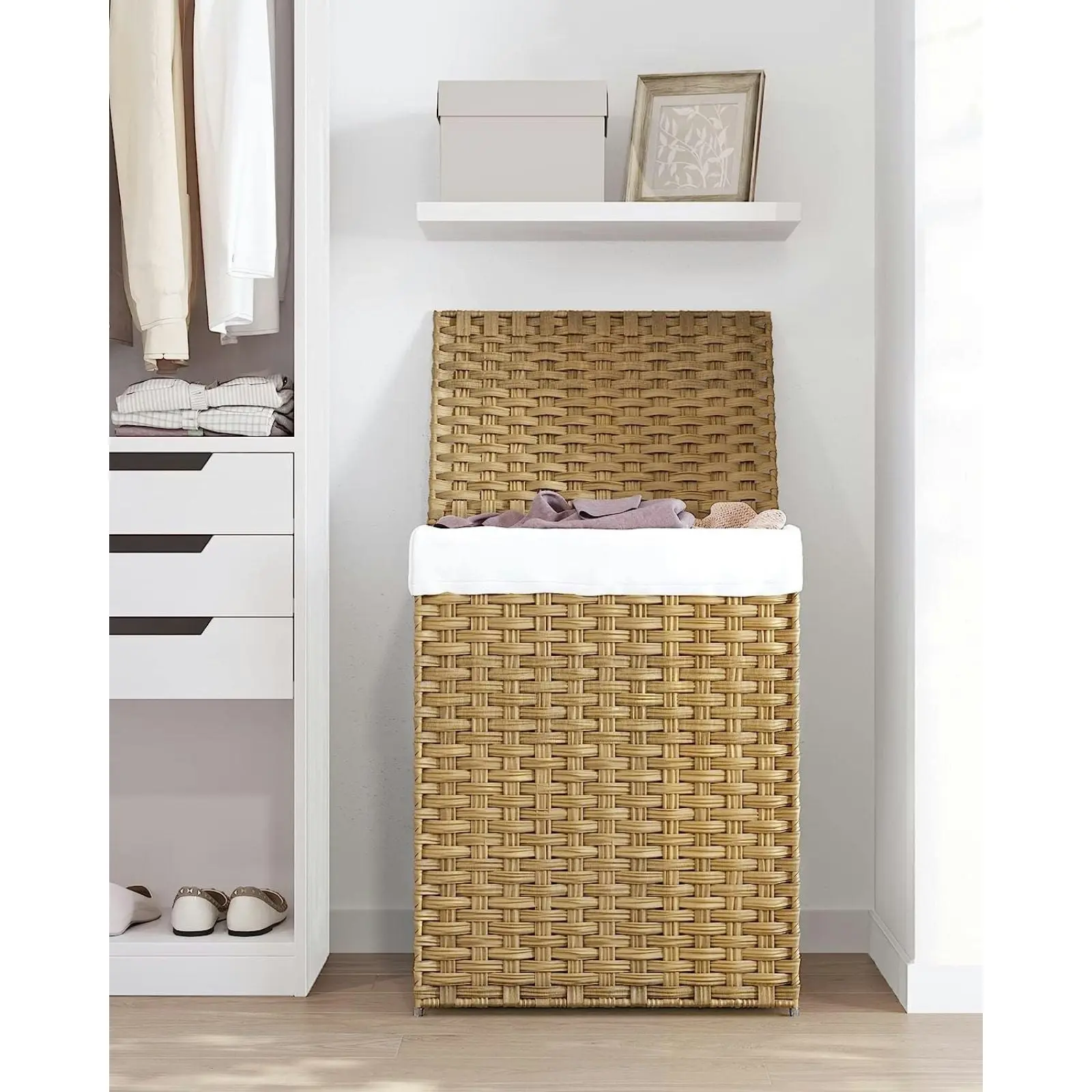 SONGMICS 90L Clothes Hamper Storage Synthetic Rattan Laundry Basket - Natural