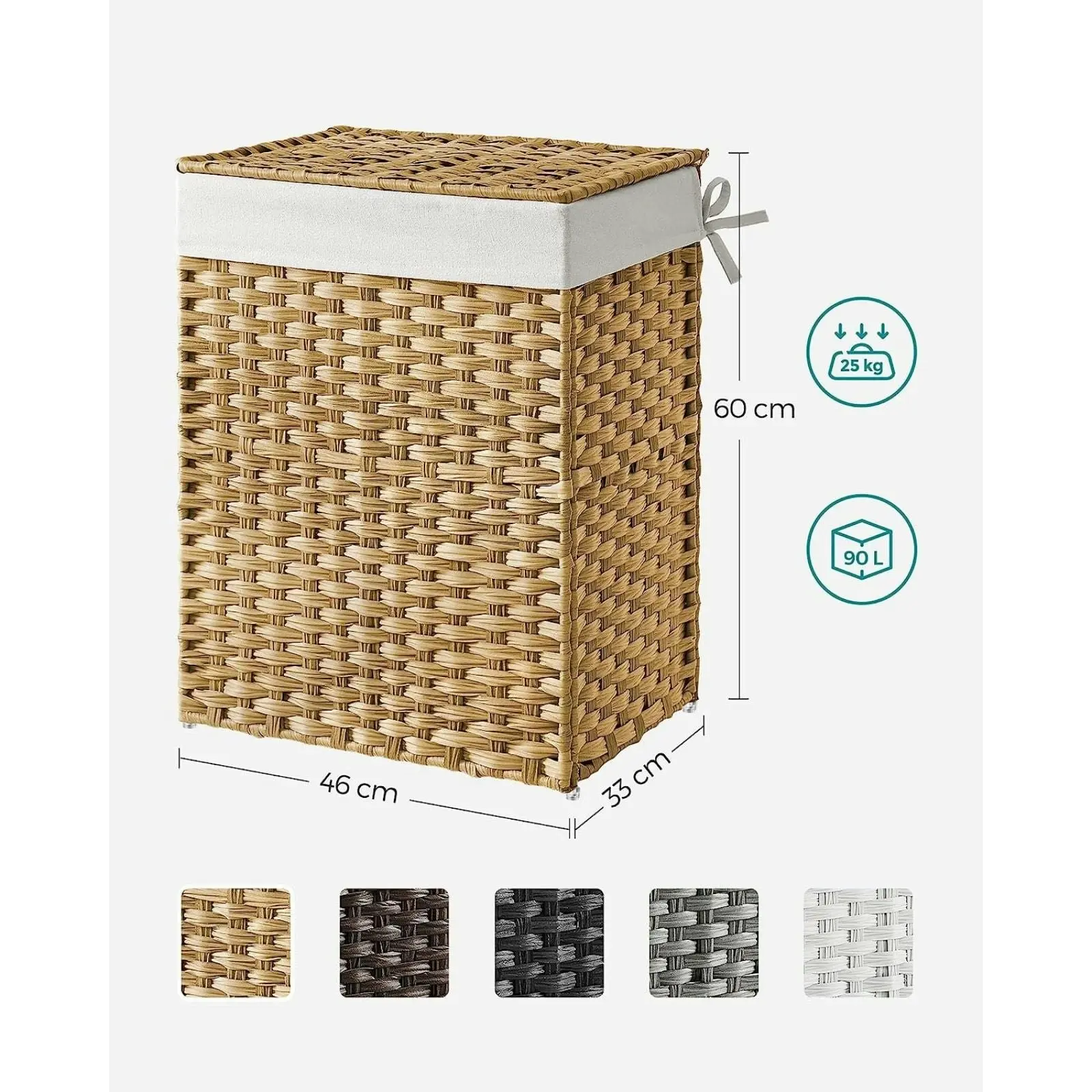 SONGMICS 90L Clothes Hamper Storage Synthetic Rattan Laundry Basket - Natural