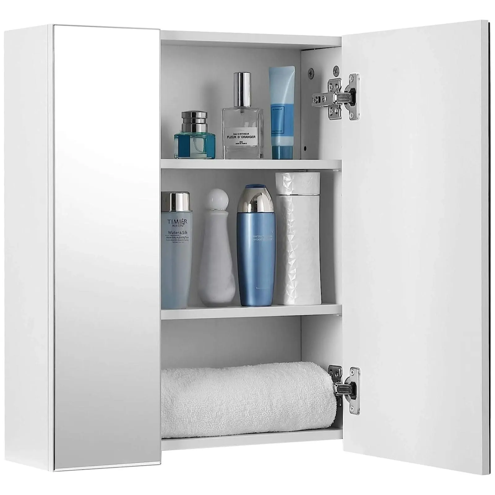 VASAGLE Adjustable Shelf With Mirror Wall Bathroom Cabinet - Silver