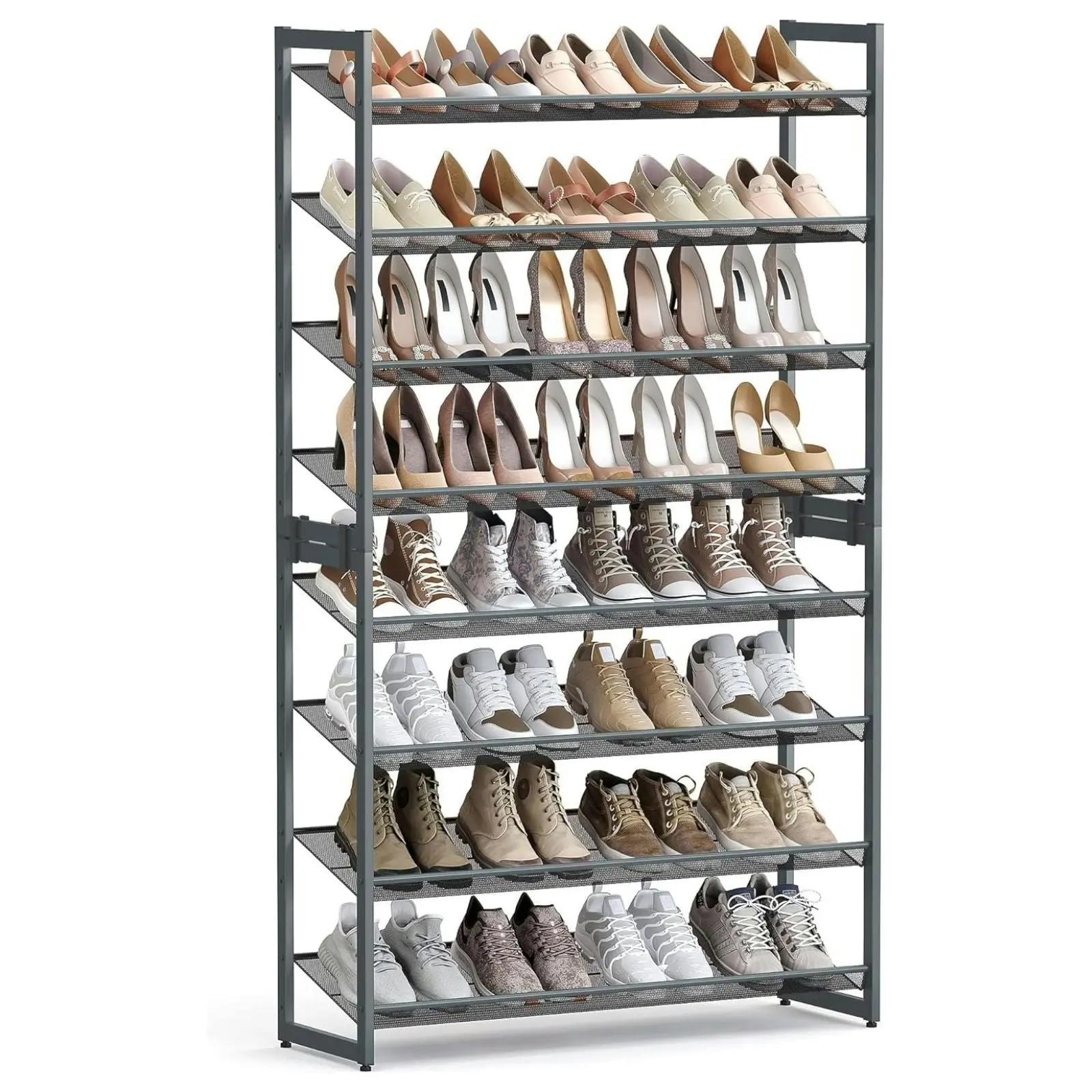 SONGMICS Adjustable Shoes Organiser Shelves Stand Shoe Rack 8 Tier - Grey