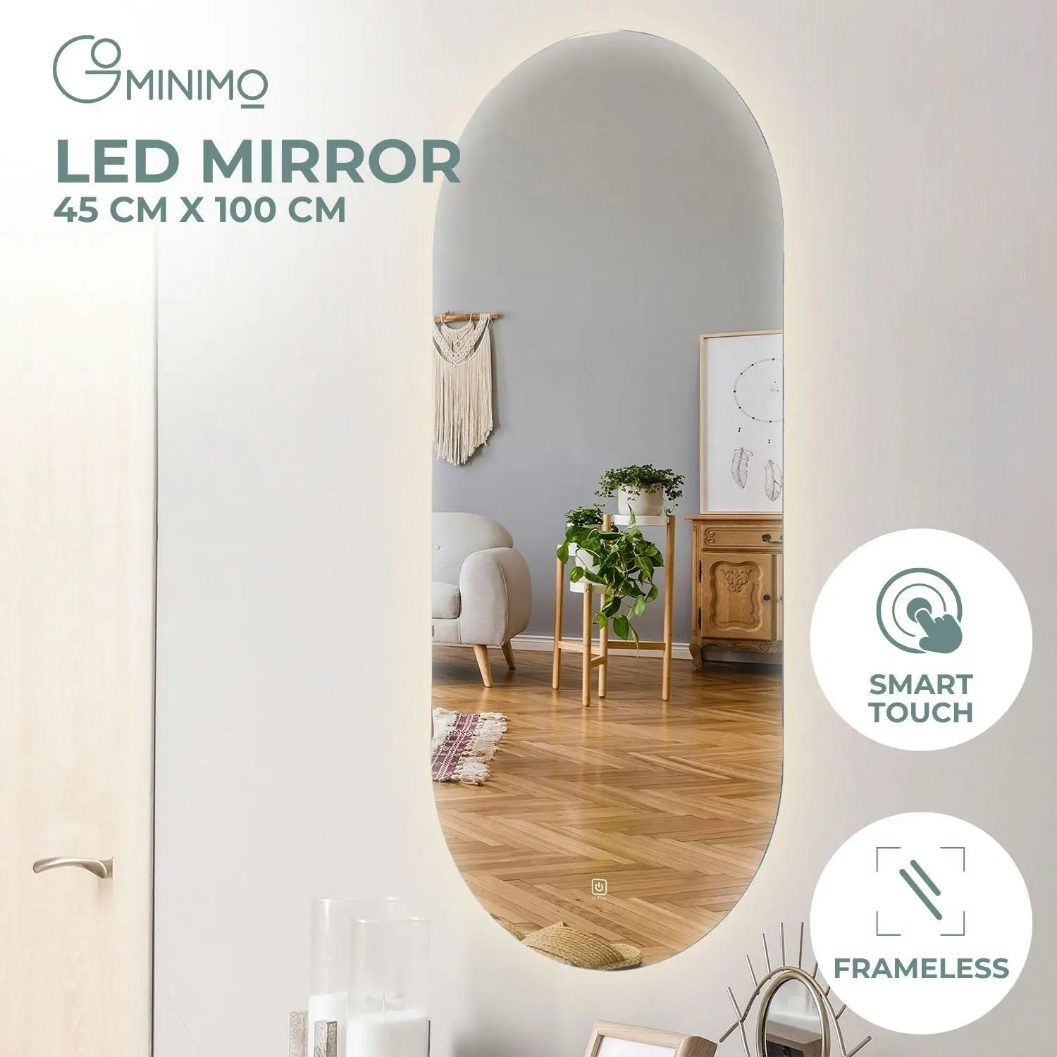 Gominimo LED Anti-Free Wall Mounted Bathroom Makeup Vanity Mirror 1000mm Oval