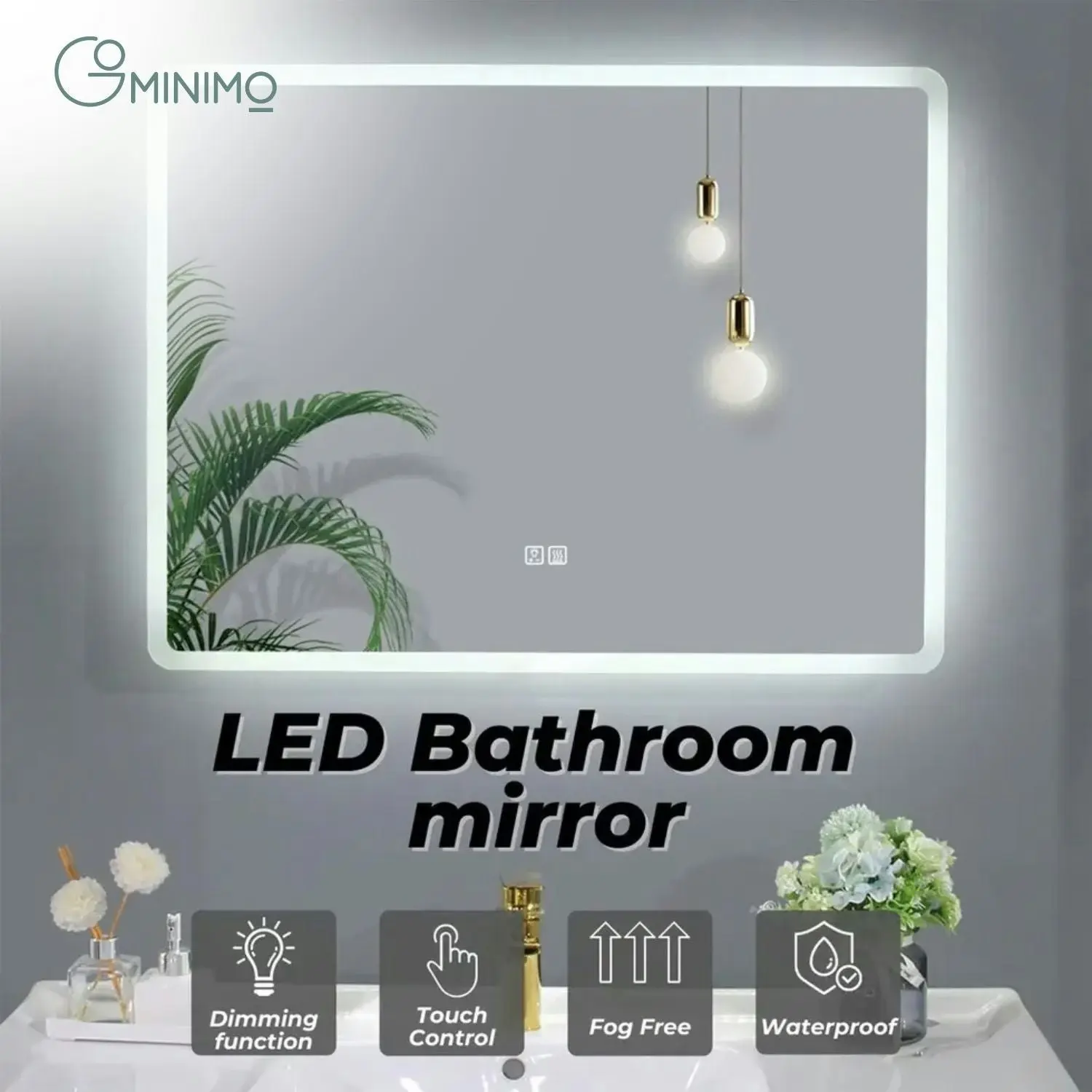 Gominimo LED Mirror 800mm Rectangle Copper-free Material IP44 waterproof LED