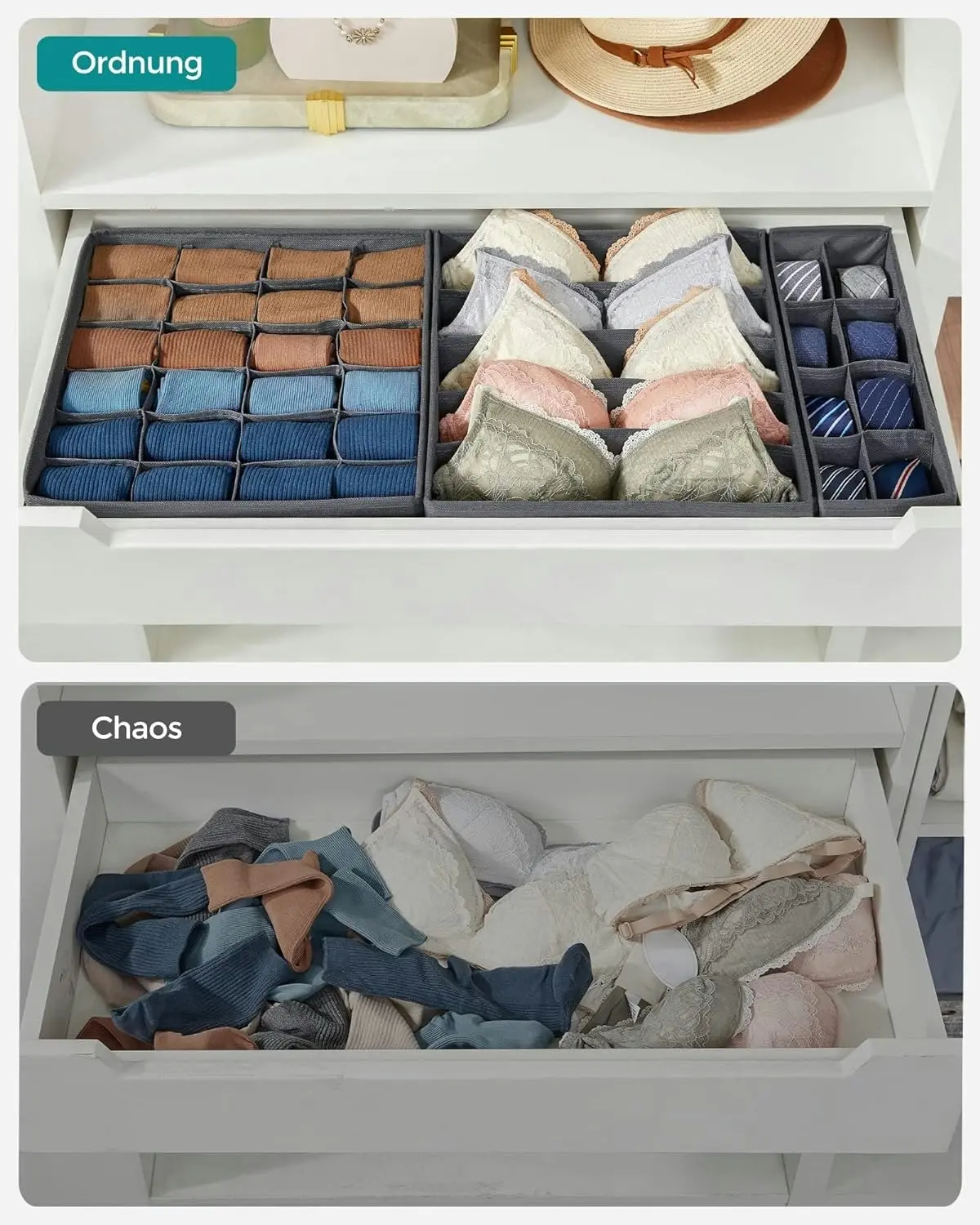 8x SONGMICS Folding Fabric Boxes Closet Drawer Organizers Underwear Storage Box - Grey