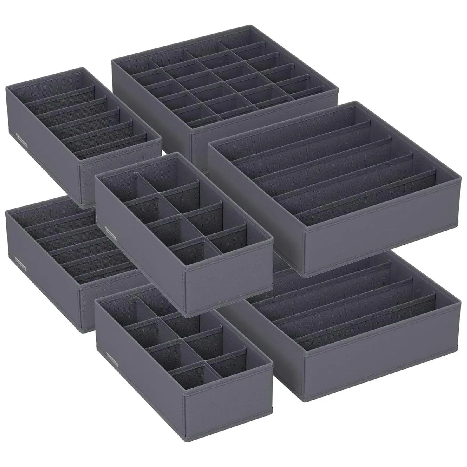 8x SONGMICS Folding Fabric Boxes Closet Drawer Organizers Underwear Storage Box - Grey