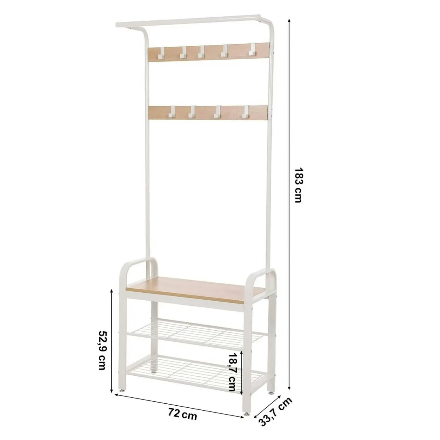 VASAGLE 3 Tier Entryway Coat Shoe Rack and Storage Shelves - White