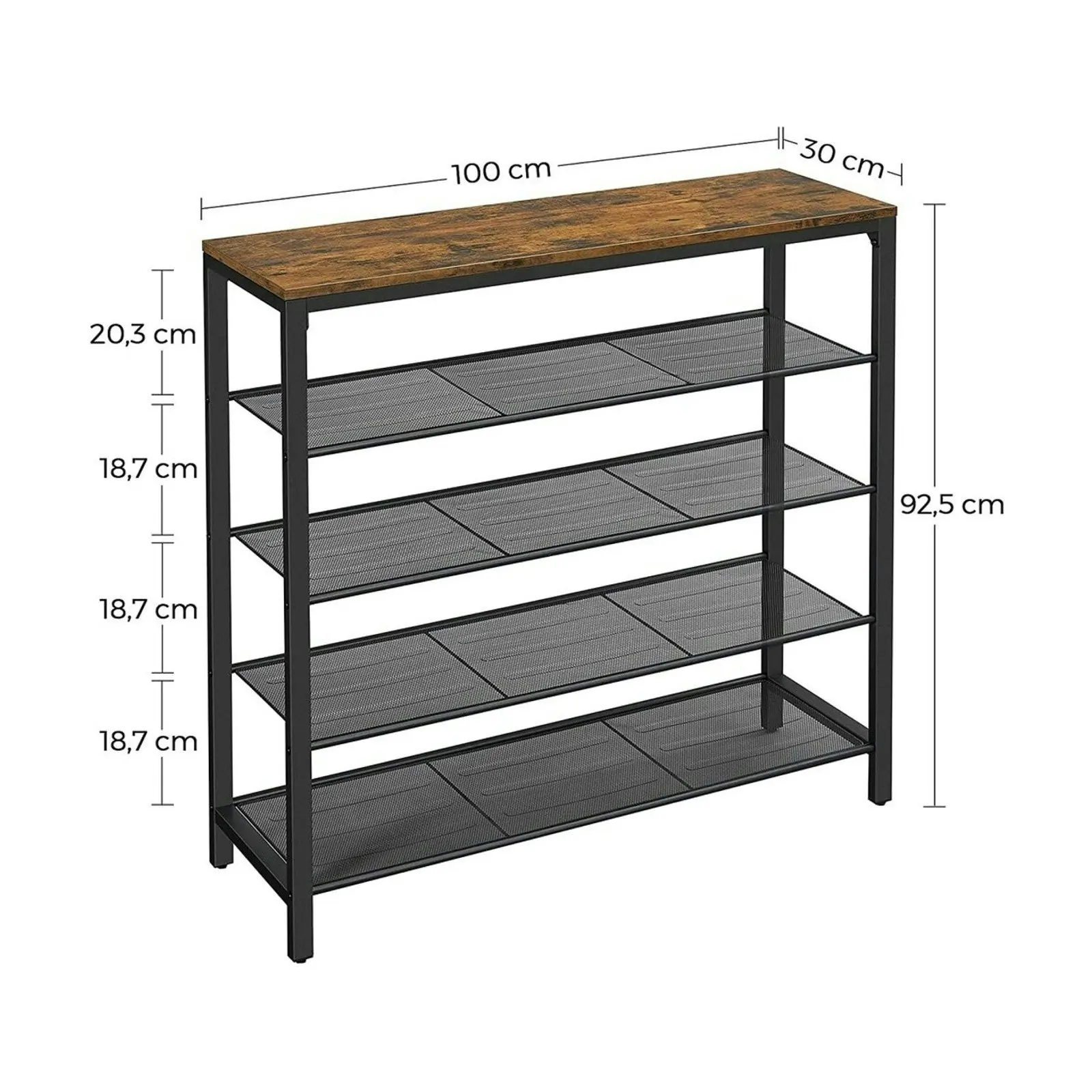 VASAGLE 5 Tier 4 Open Shelves Iron Mesh Metal Steel Durable Shoe Rack - Rustic Brown