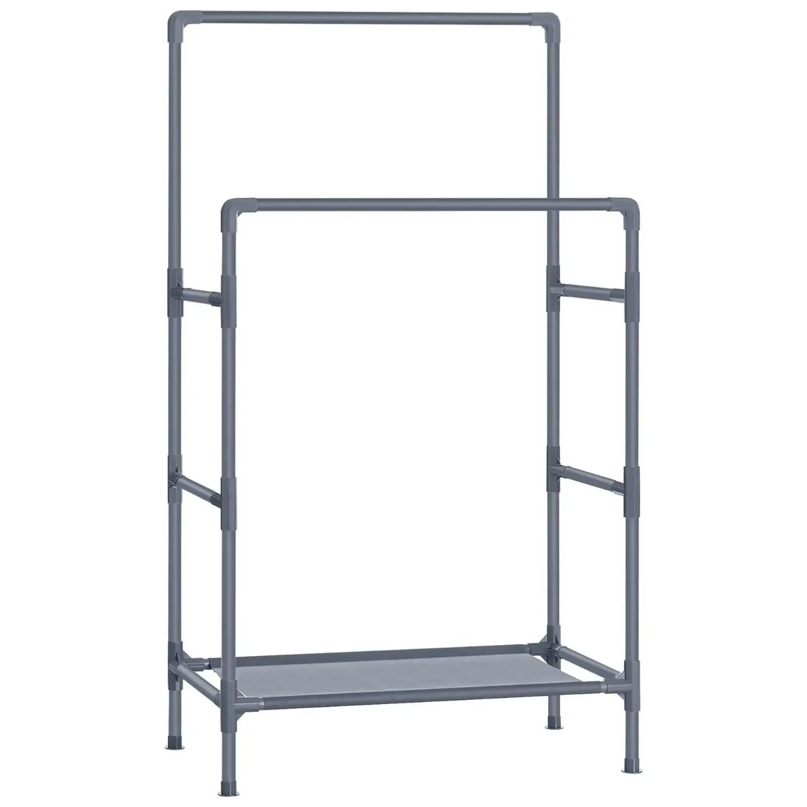 SONGMICS Open Wardrobe Garment Coat Hanger with 2 Rails and Shelf Stand Metal Clothes Rack - Grey